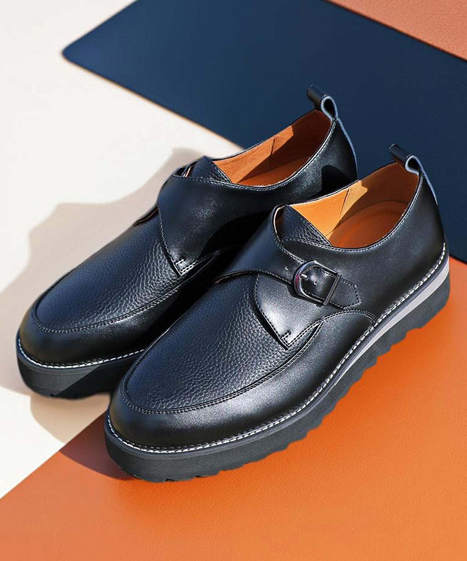 ミッドランドフットウェアーズ Midland Footwears レザー ハイソール シャーク シングルモンク コンビネーション シューズ (BL) BL