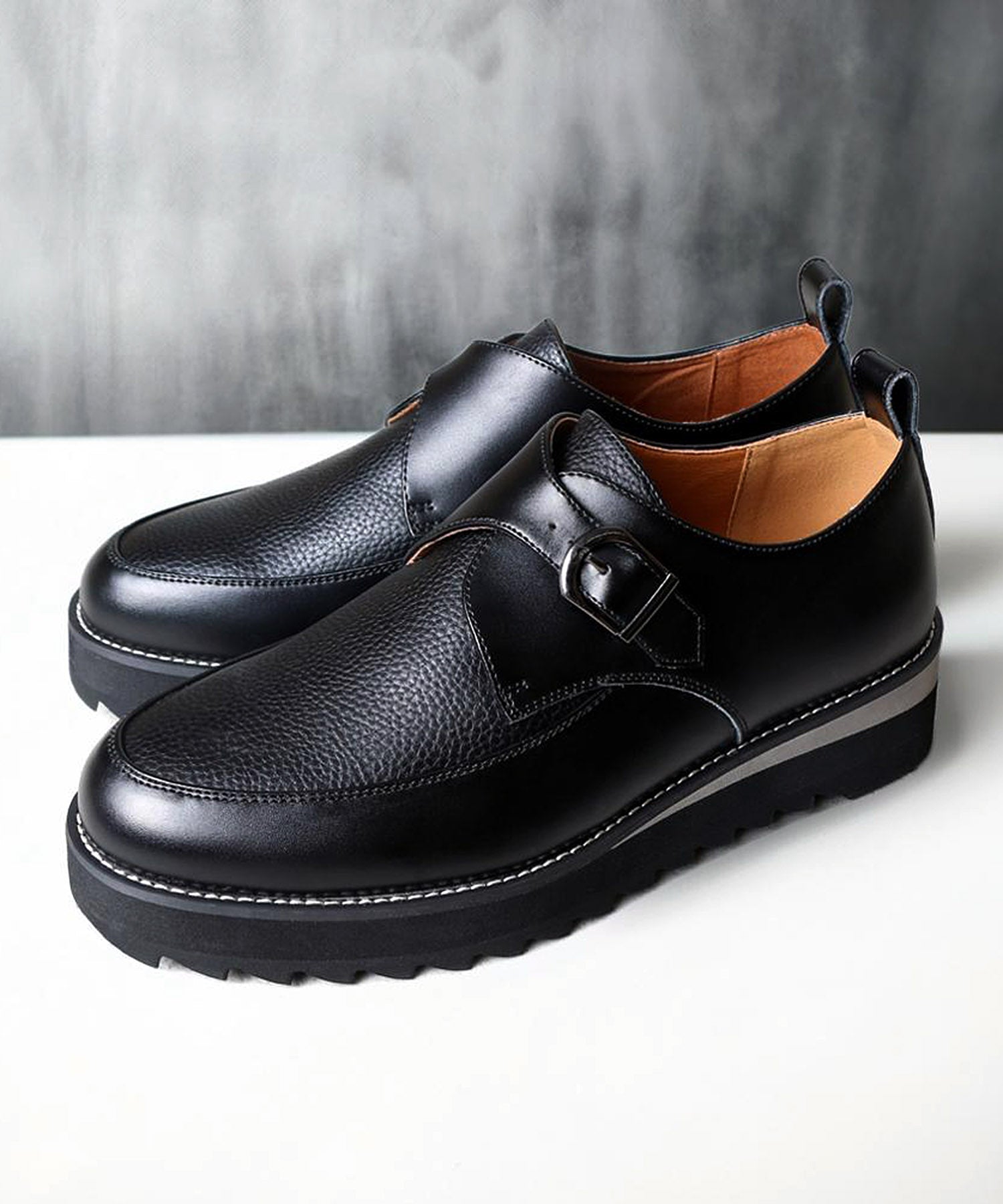 ミッドランドフットウェアーズ Midland Footwears レザー ハイソール シャーク シングルモンク コンビネーション シューズ (BL) BL