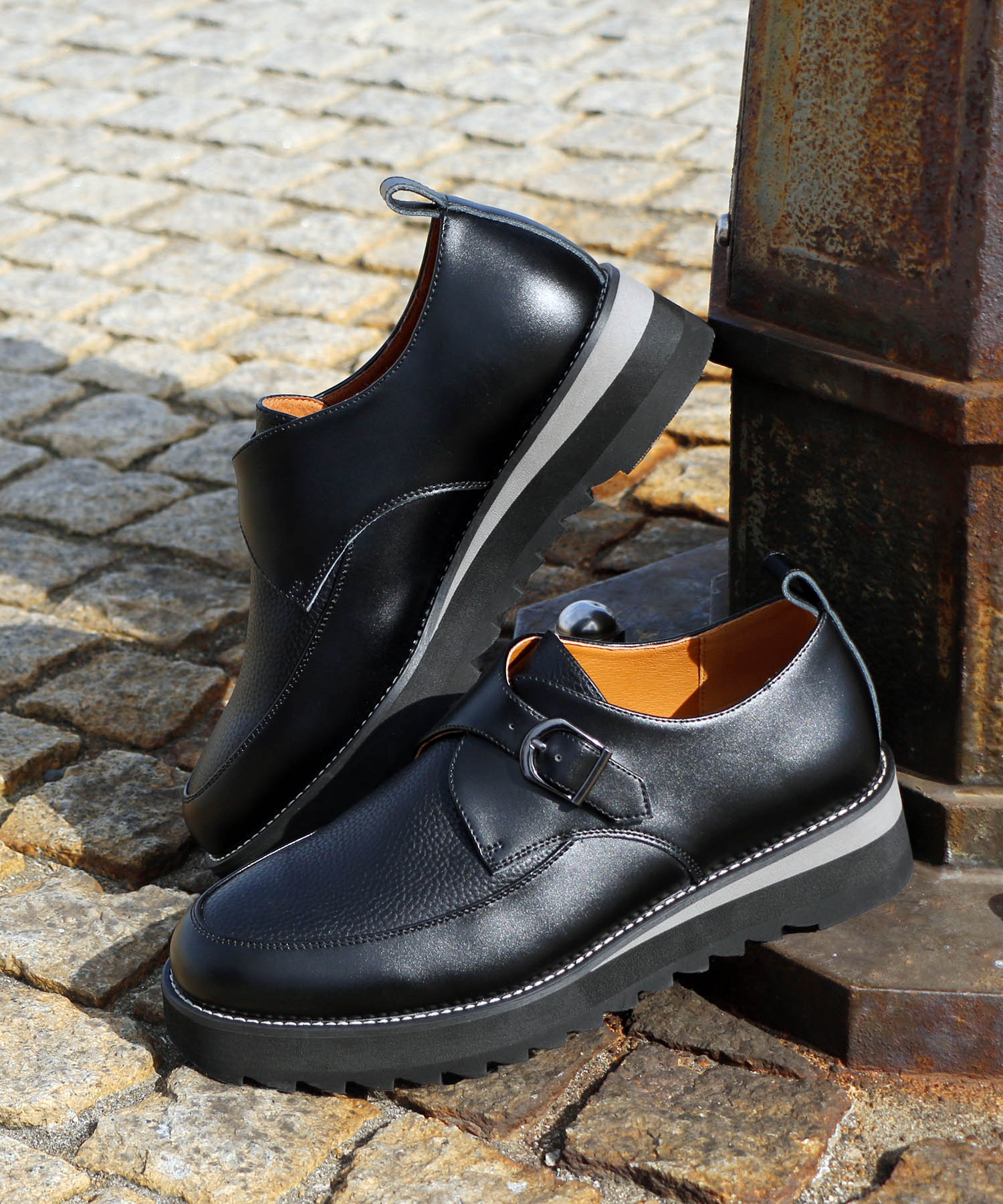 ミッドランドフットウェアーズ Midland Footwears レザー ハイソール シャーク シングルモンク コンビネーション シューズ (BL) BL