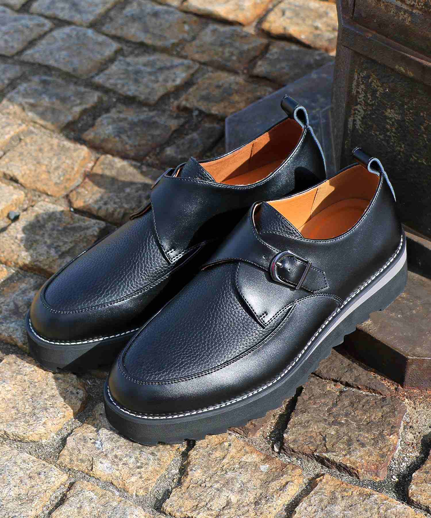 ミッドランドフットウェアーズ Midland Footwears レザー ハイソール シャーク シングルモンク コンビネーション シューズ (BL) BL