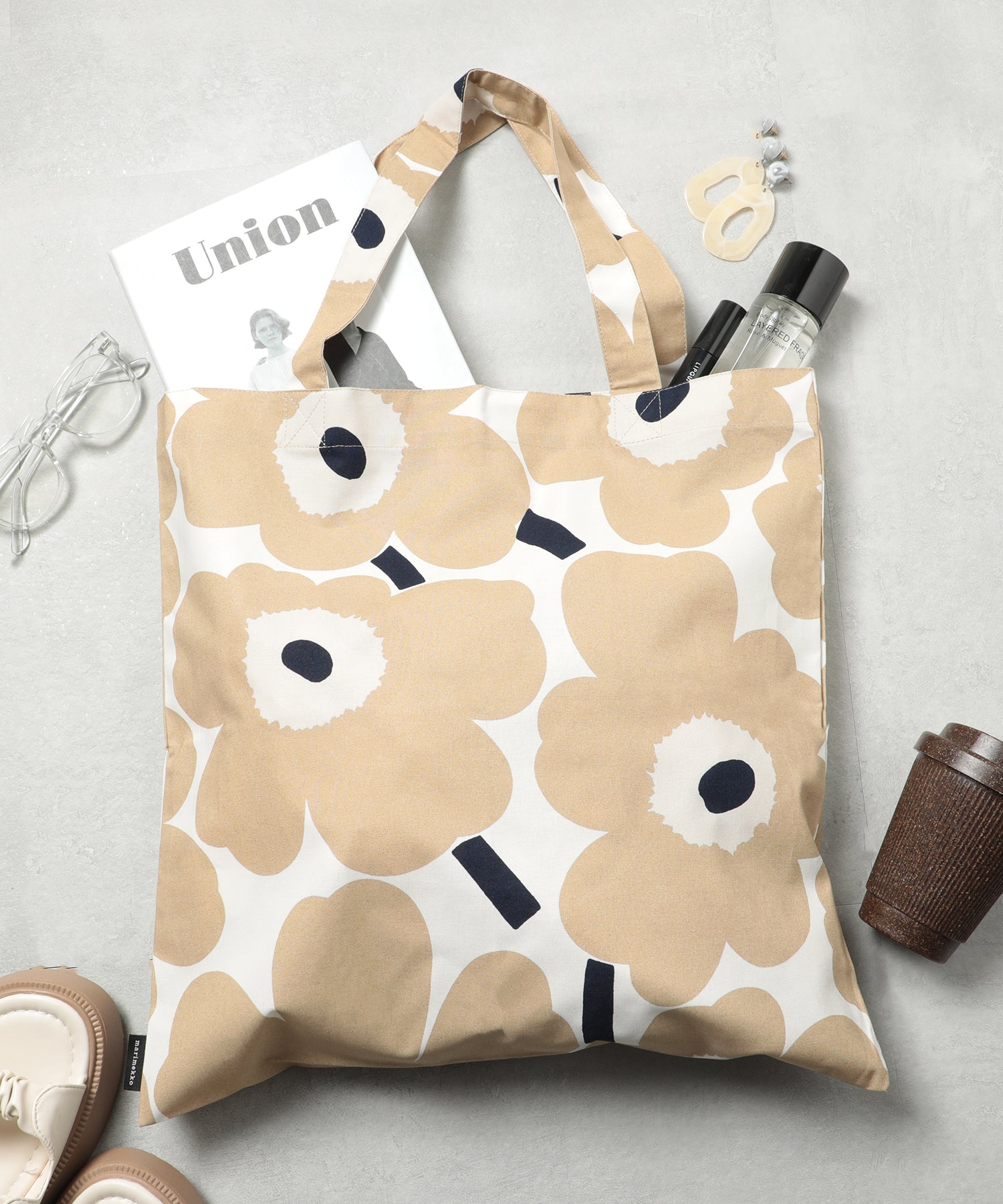 マリメッコ marimekko ファブリックバッグ / Pieni Unikko トートバッグ 布 鞄 ウニッコ サブバッグ 67572 69915 ギフト (ベージュ) ベージュ