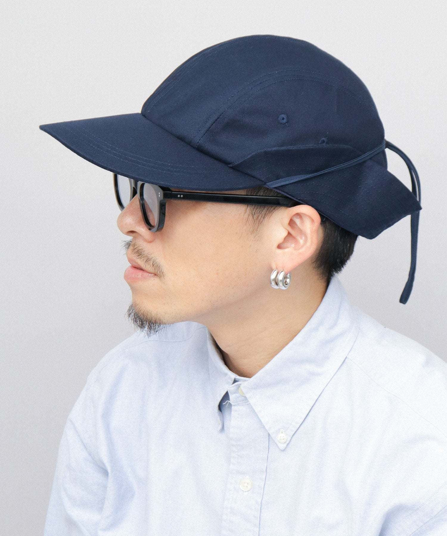 ミスターカバー Mr.COVER キャップ 帽子 サンシェード付き つば長め あご紐 2way ロングビル ハンターキャップ 無地,ネイビー