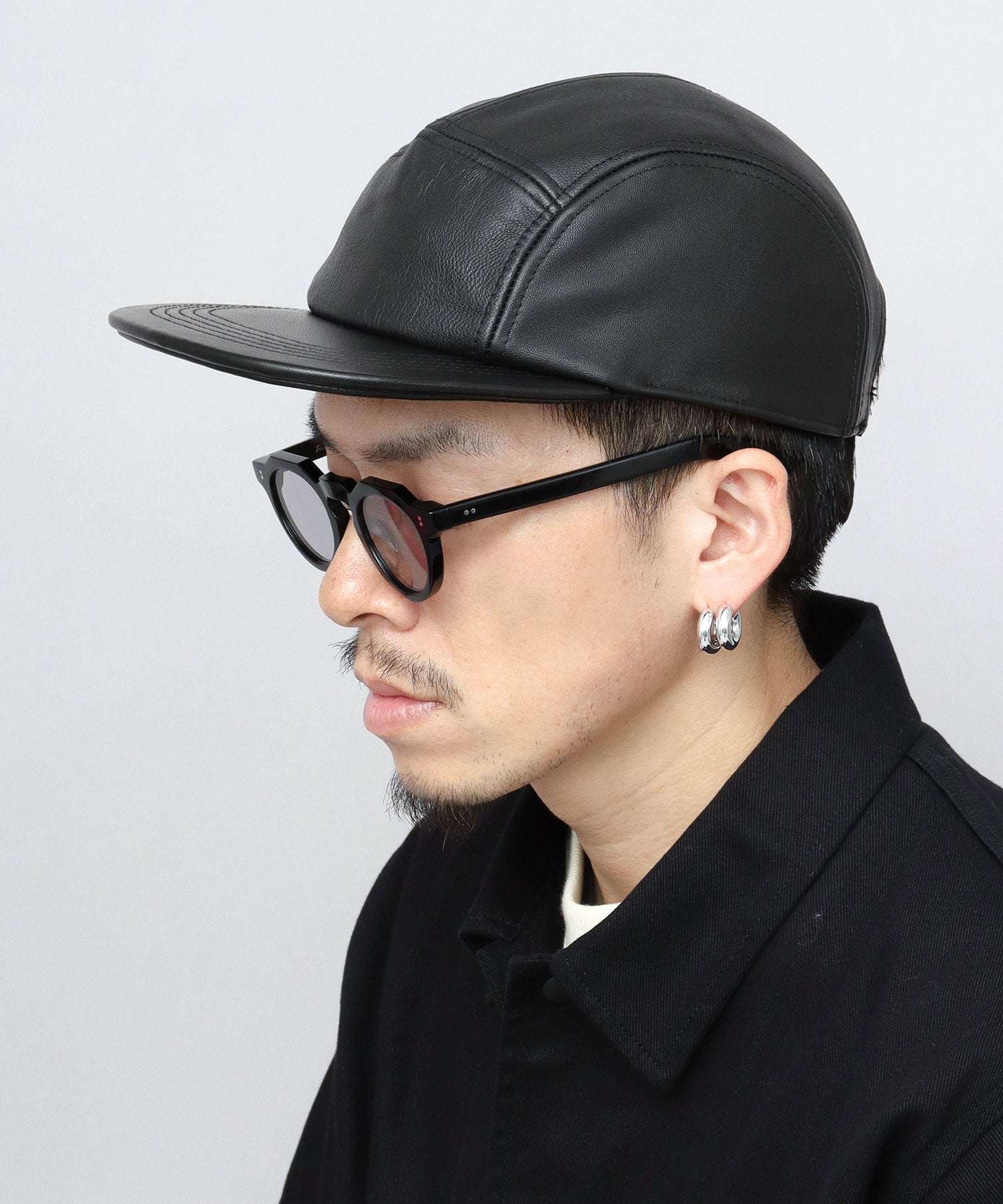 ミスターカバー Mr.COVER キャップ ジェットキャップ つば長め つば広 平つば 帽子 レザー 本革 レザーキャップ 無地,ブラック