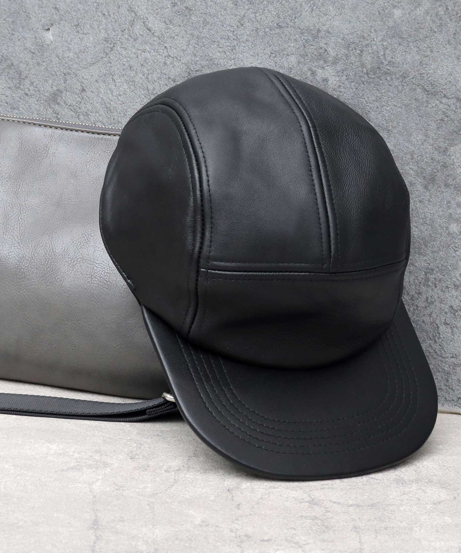 ミスターカバー Mr.COVER キャップ ジェットキャップ つば長め つば広 平つば 帽子 レザー 本革 レザーキャップ 無地