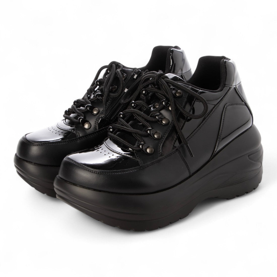 マフモフ Mafmof 【厚底】レースアップスニーカー 382 (ブラック) ブラック