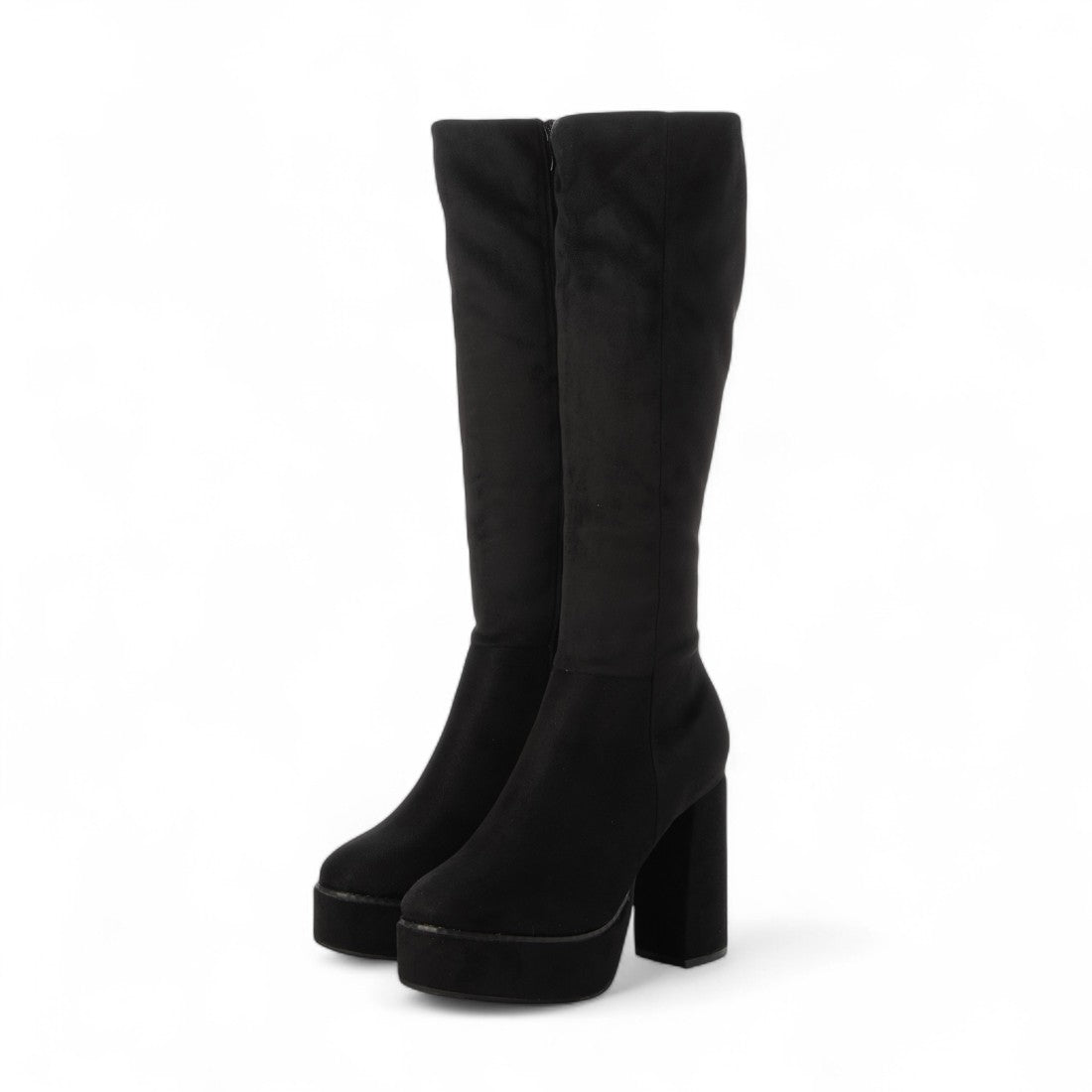 マフモフ Mafmof 【厚底】チャンキーヒールロングブーツ MF426 (ブラックスエード) ブラックスエード