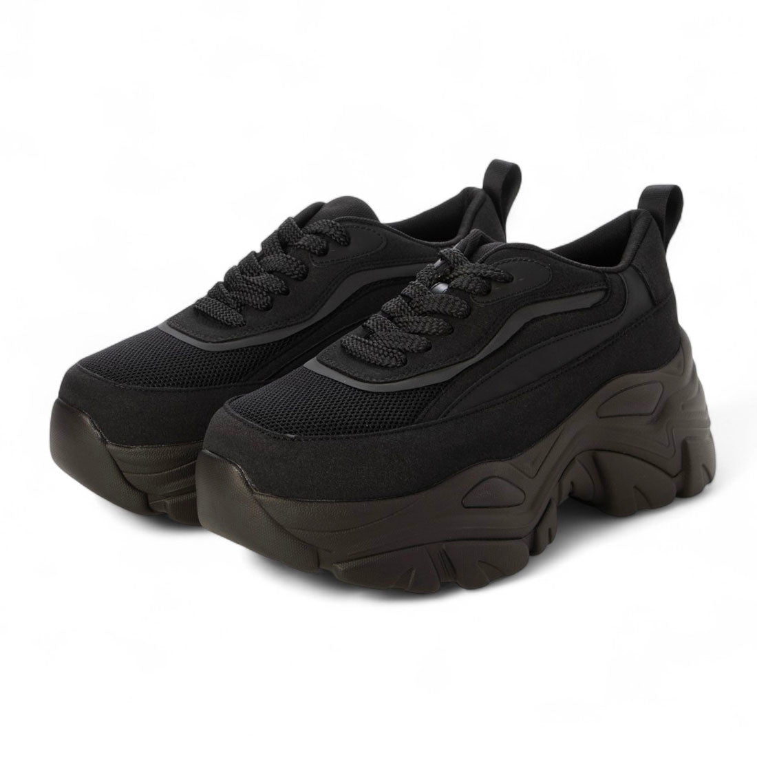 マフモフ Mafmof 【厚底】レースアップスニーカー MF438 (ブラック) ブラック