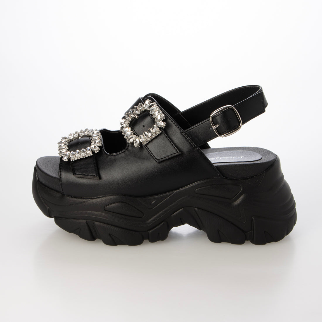 マフモフ Mafmof 【厚底】ビジュー付きダブルベルトスポーツサンダル 377 (ブラック) ブラック