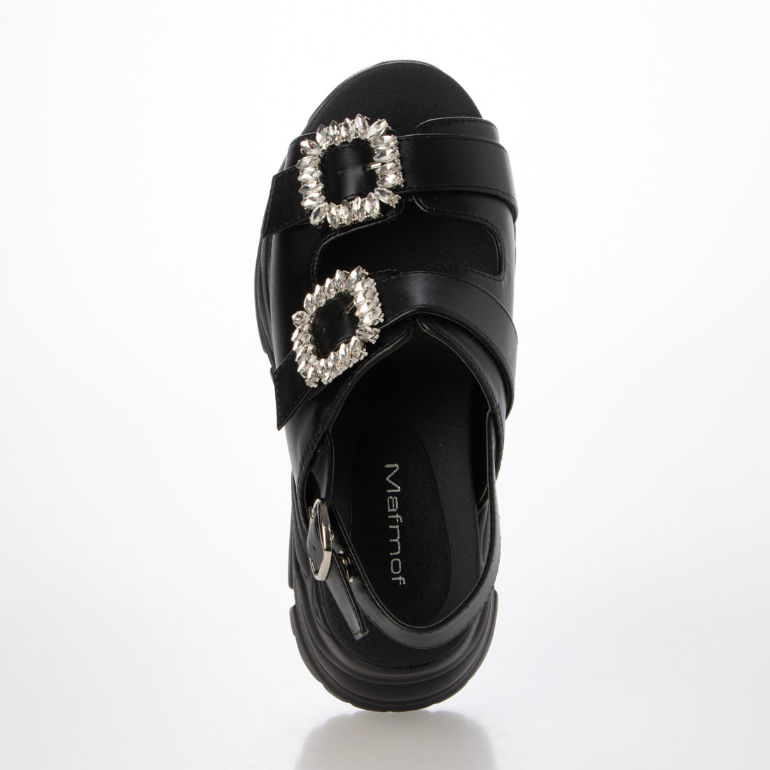 マフモフ Mafmof 【厚底】ビジュー付きダブルベルトスポーツサンダル 377 (ブラック) ブラック