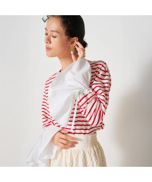 ミュール Mewl Mewl カットソー M251-85103 ボーダー フレアカフス (レッド+ホワイト) レッド+ホワイト