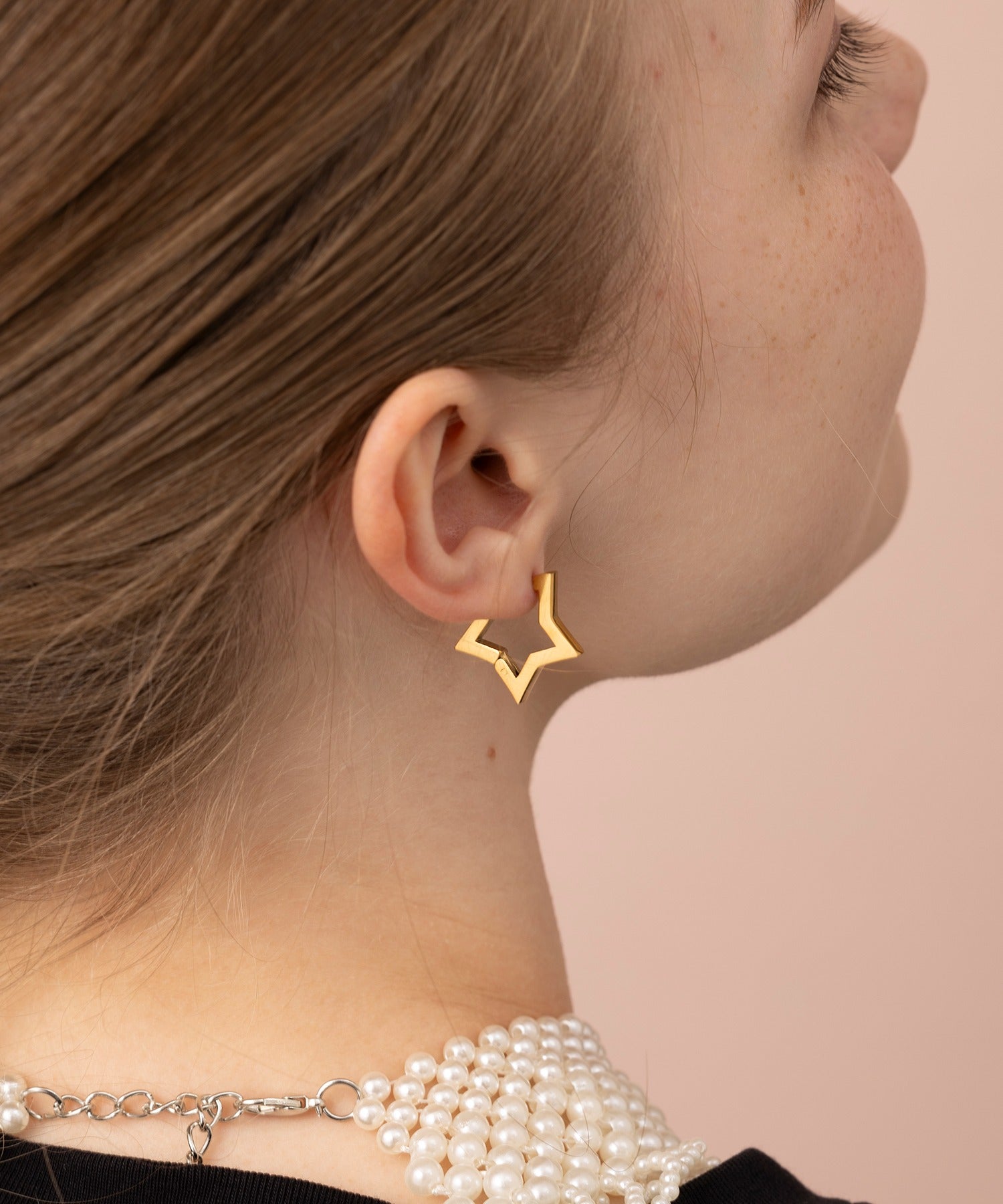 メリージェム Merry Gem スター型フープピアス KNF127 (ゴールド) ゴールド