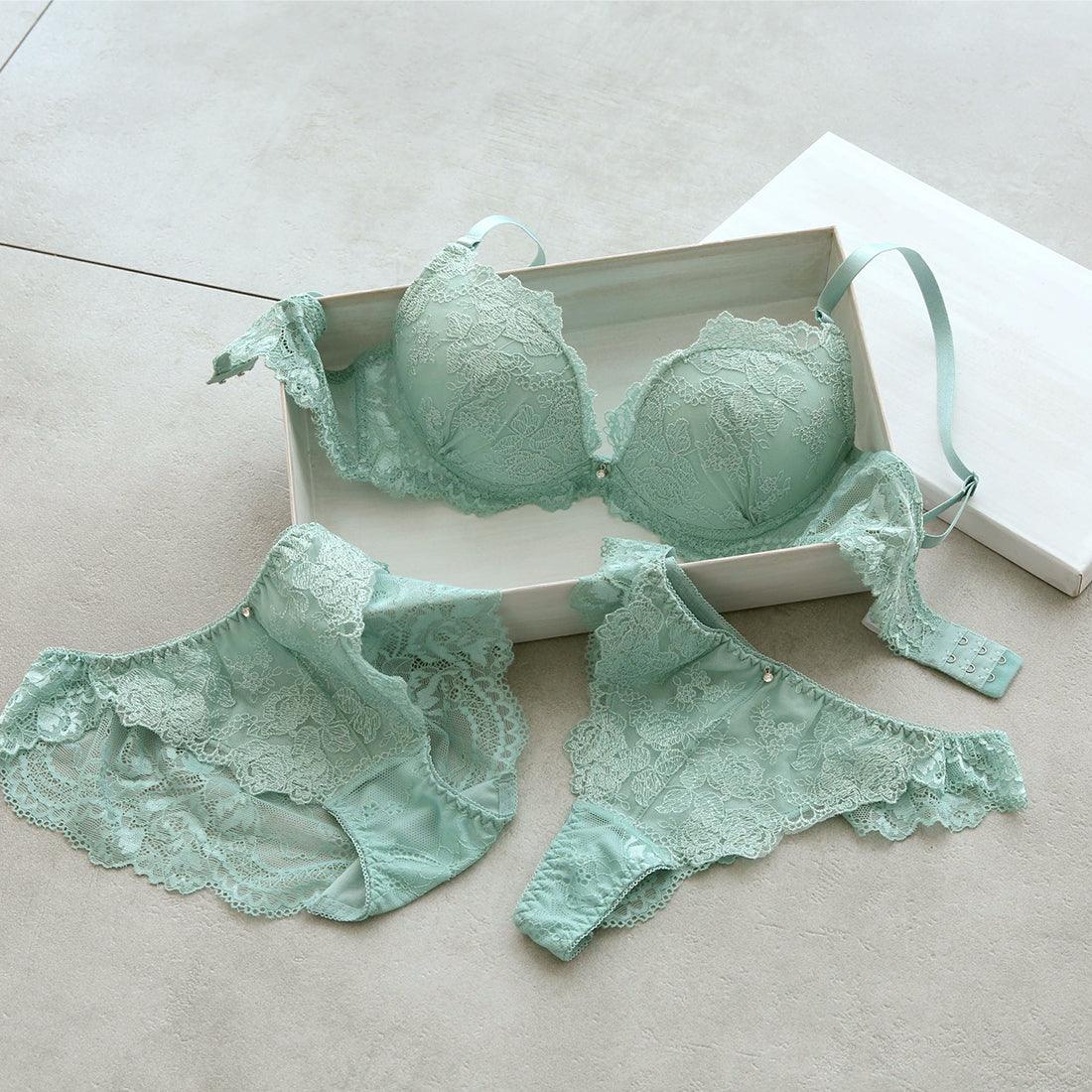 モンシェルピジョン Mon cher pigeon* 【3点セットA-E】トレラジェンマ ブラ&ショーツ&Tバック 風船のようにボンッとバストが膨らむ バルーンブラ 【返品不可商品】,ライトグリーン