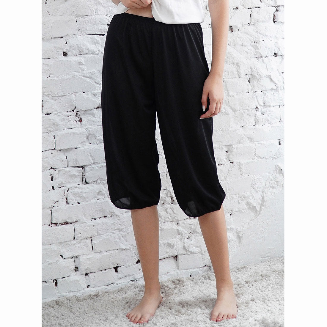 モンシェルピジョン Mon cher pigeon* 【ワイドパンツと一緒にまくって裾汚れ防止】日本製 ぺチキュロットパンツ ペチパンツ ペチコート 静電気防止 透け防止,ブラック