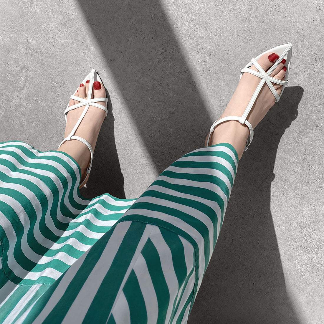 マミアン mamian 7.0cm ポインテッドトゥTストラップサンダル/m65107 (アイボリーE) アイボリーE