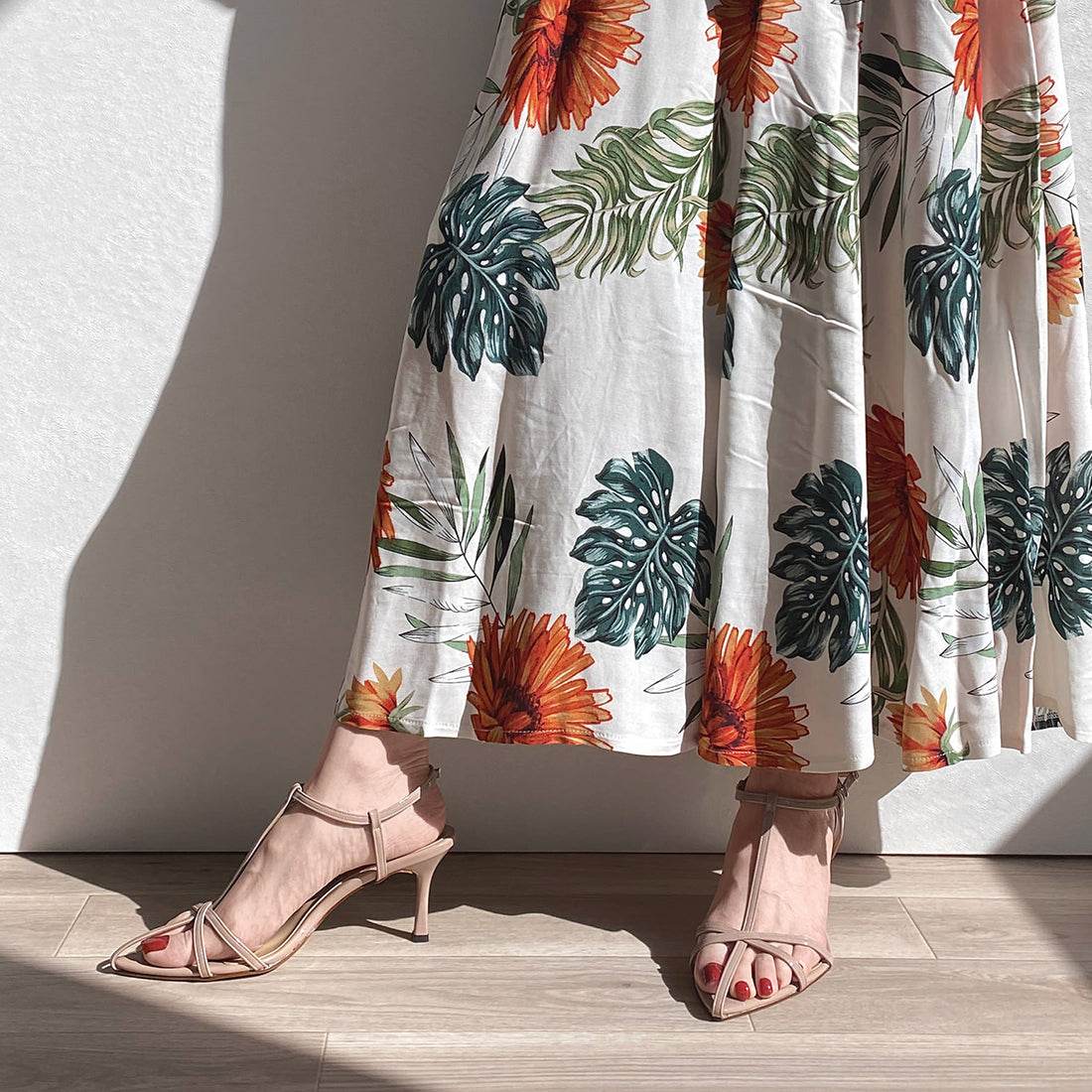 マミアン mamian 7.0cm ポインテッドトゥTストラップサンダル/m65107 (ピンクベージュE) ピンクベージュE