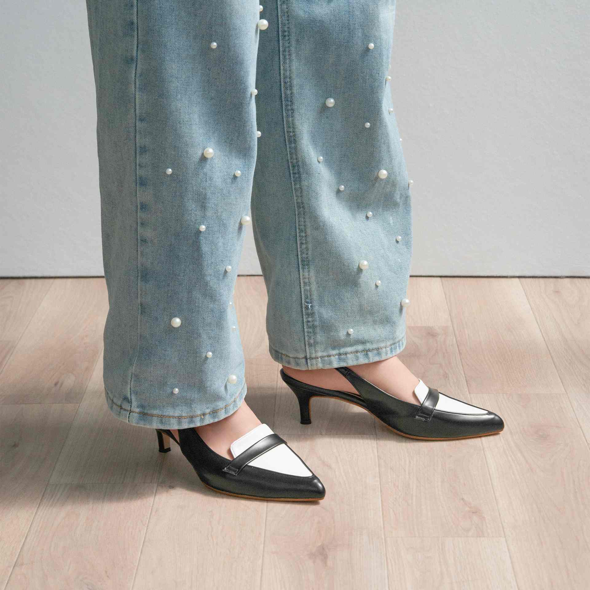 マミアン mamian 5.5cm バックストラップポインテッドトゥローファーパンプス/m55223 (ブラック/C) ブラック/C