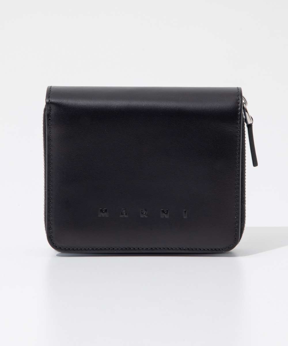 マルニ MARNI PFMI0096Q0 P5298 二つ折り財布 COMPACT ZIP AROUND メンズ コンパクト レザー ミニ財布,ブラック