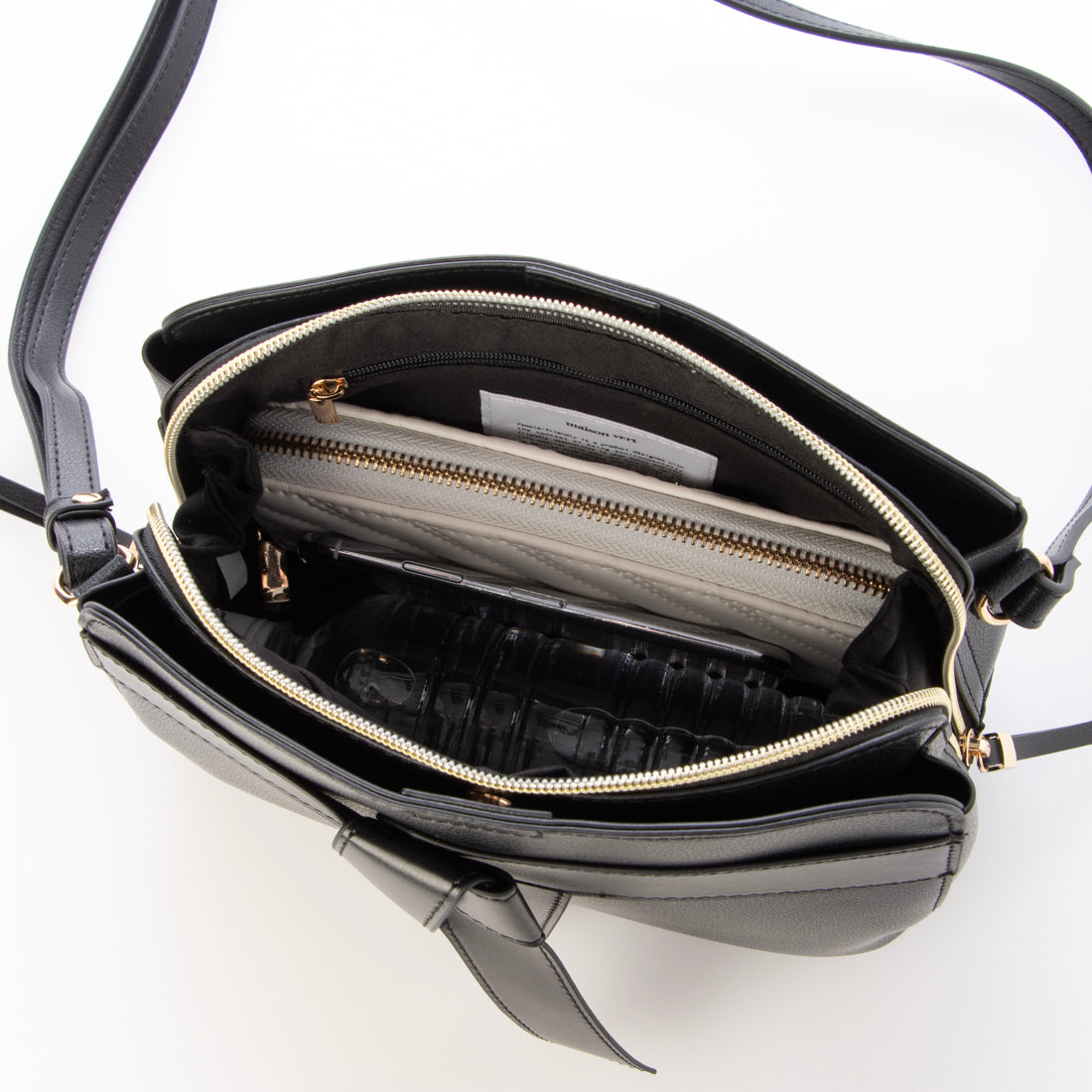 メゾンヴェール maison vert 【超軽量・多収納】バイカラーリボンショルダーバッグ (アイボリー) アイボリー