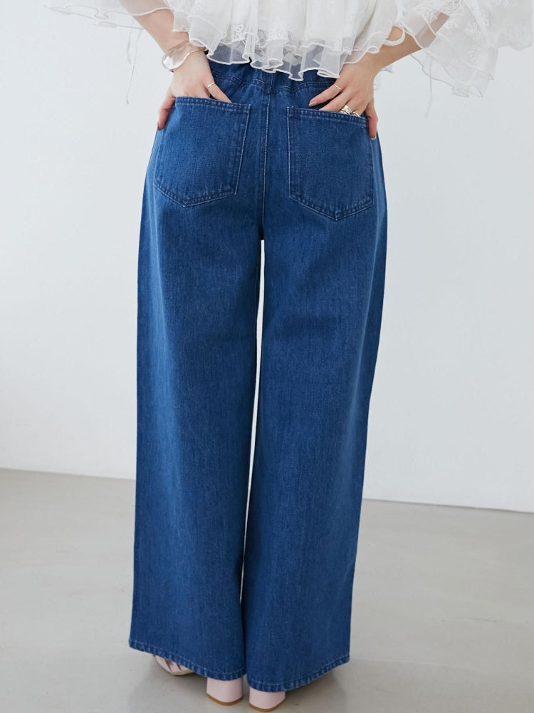 マジェスティックレゴン MAJESTIC LEGON リボンビジューデニムパンツ (ネイビー) ネイビー