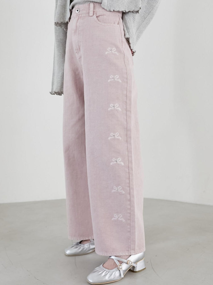 マジェスティックレゴン MAJESTIC LEGON リボンビジューデニムパンツ (ネイビー) ネイビー