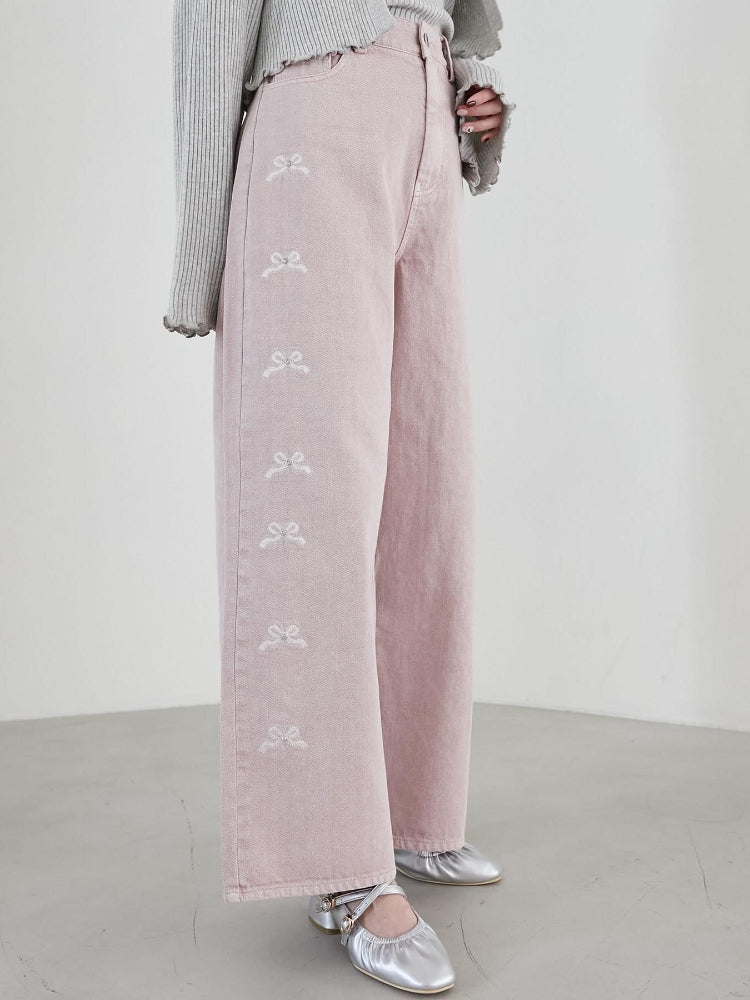 マジェスティックレゴン MAJESTIC LEGON リボンビジューデニムパンツ (ネイビー) ネイビー