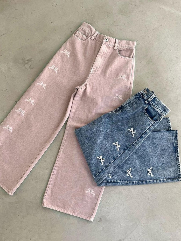 マジェスティックレゴン MAJESTIC LEGON リボンビジューデニムパンツ (ネイビー) ネイビー