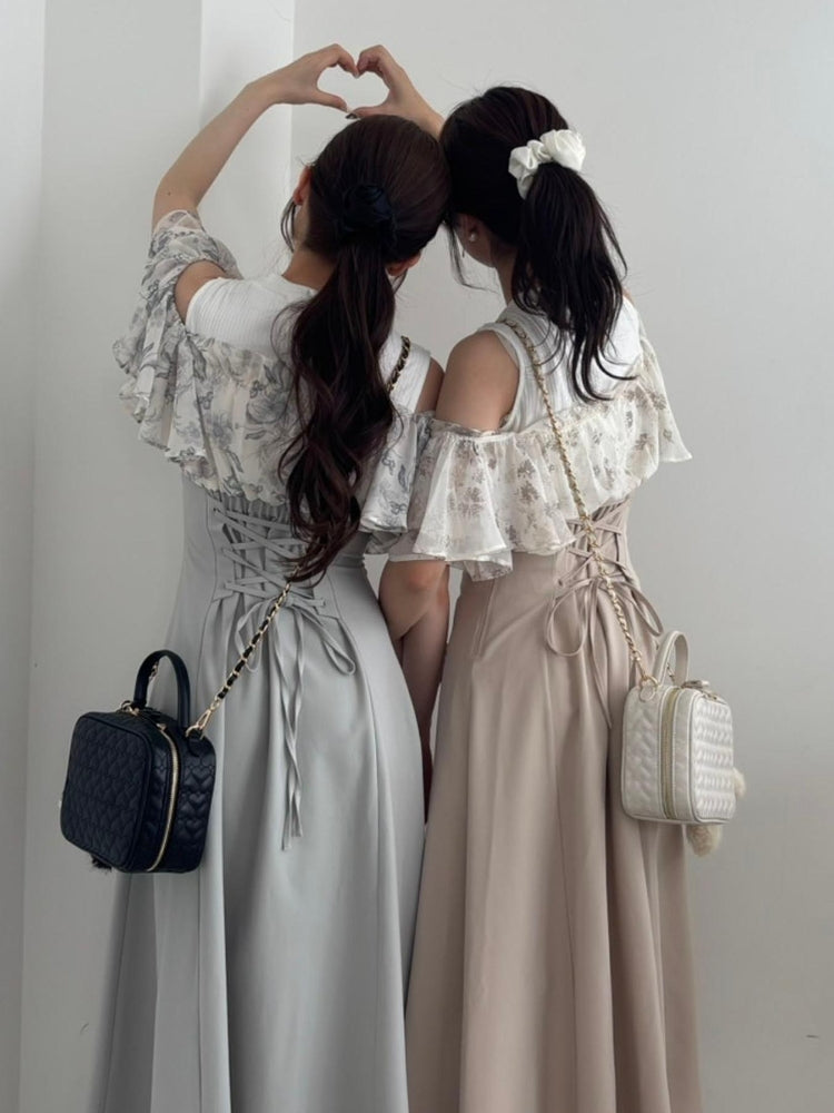 マジェスティックレゴン MAJESTIC LEGON ウエストきゅっとフリルフレアワンピ (ブラック) ブラック