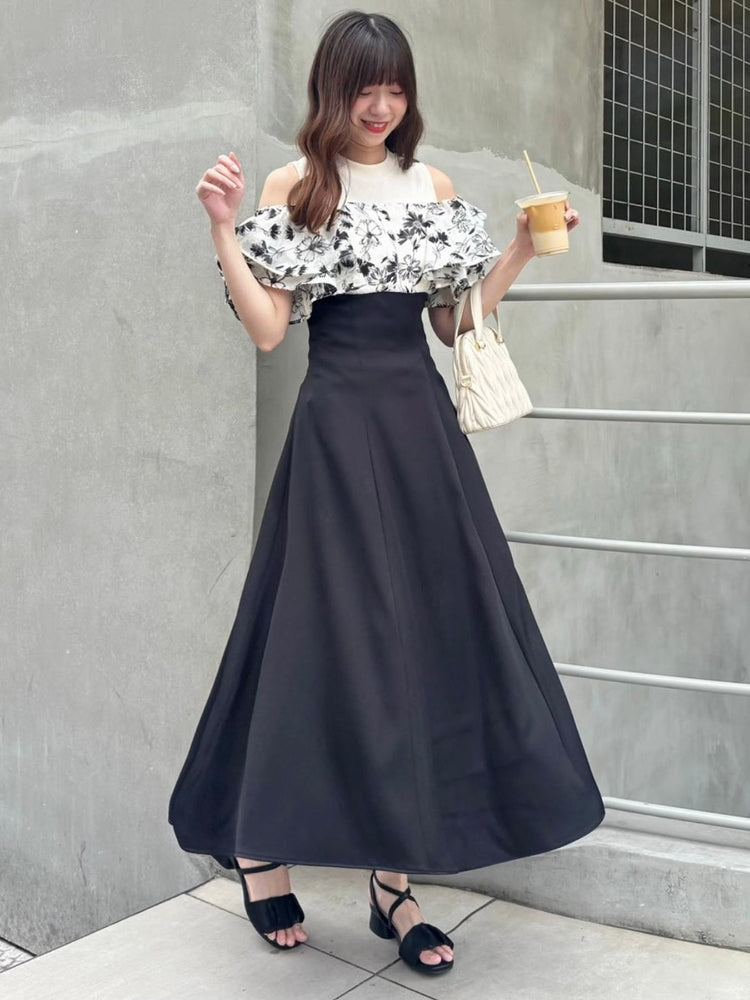 マジェスティックレゴン MAJESTIC LEGON ウエストきゅっとフリルフレアワンピ (ブラック) ブラック