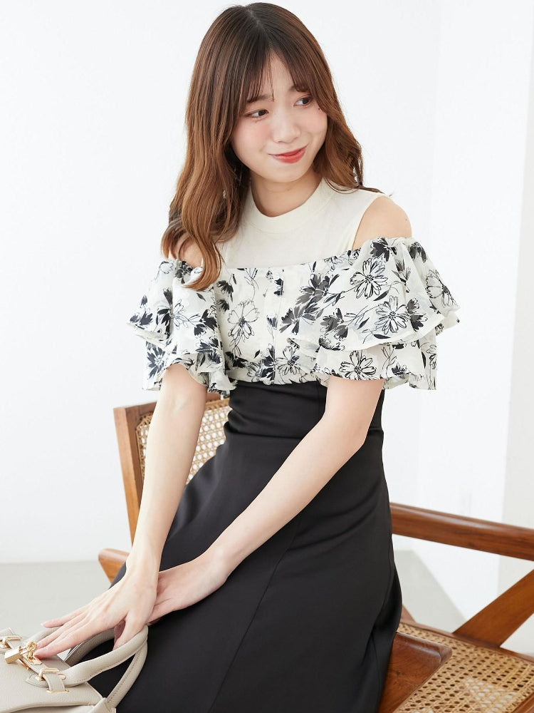 マジェスティックレゴン MAJESTIC LEGON ウエストきゅっとフリルフレアワンピ (ブラック) ブラック