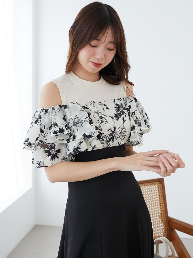 マジェスティックレゴン MAJESTIC LEGON ウエストきゅっとフリルフレアワンピ (ブラック) ブラック