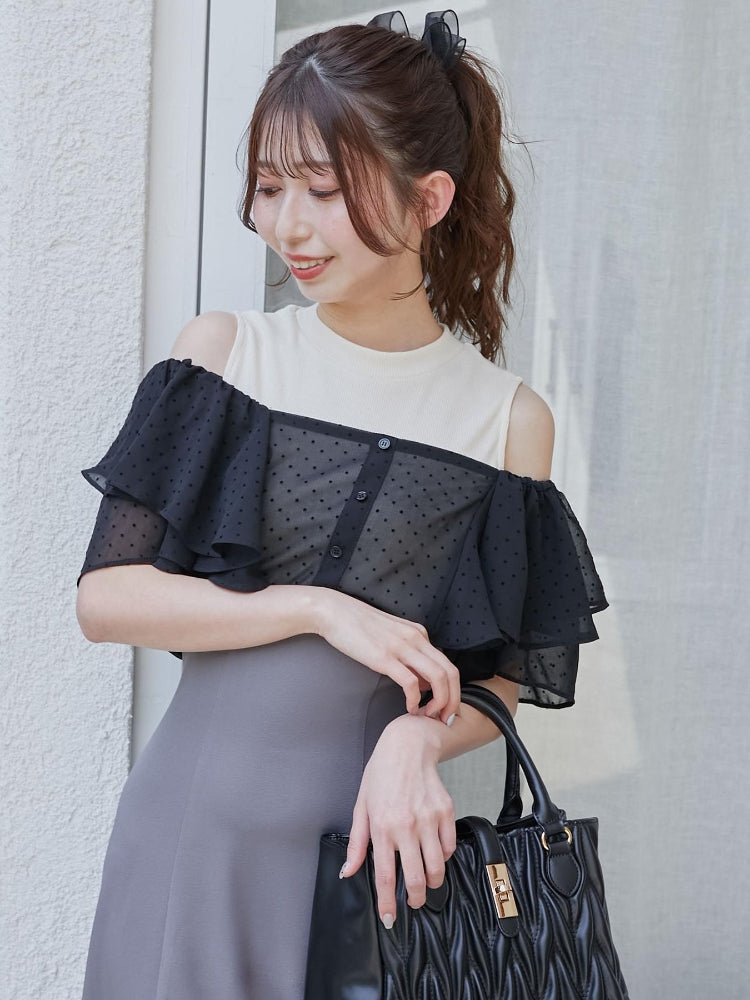 マジェスティックレゴン MAJESTIC LEGON ウエストきゅっとフリルフレアワンピ (ブラック) ブラック