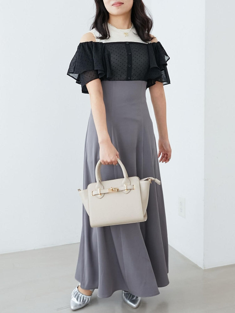 マジェスティックレゴン MAJESTIC LEGON ウエストきゅっとフリルフレアワンピ (ブラック) ブラック