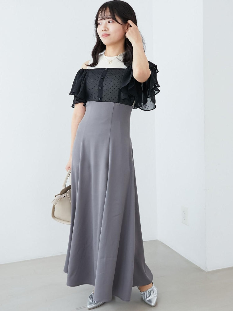 マジェスティックレゴン MAJESTIC LEGON ウエストきゅっとフリルフレアワンピ (ブラック) ブラック