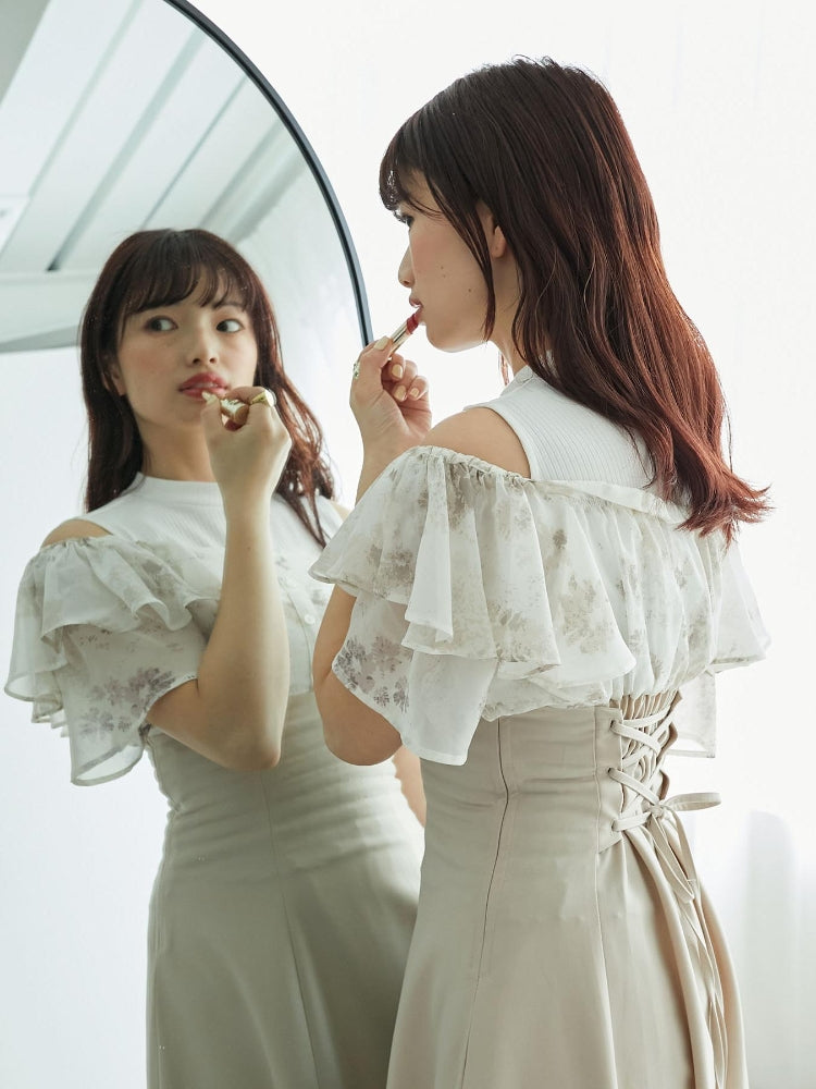 マジェスティックレゴン MAJESTIC LEGON ウエストきゅっとフリルフレアワンピ (ブラック) ブラック