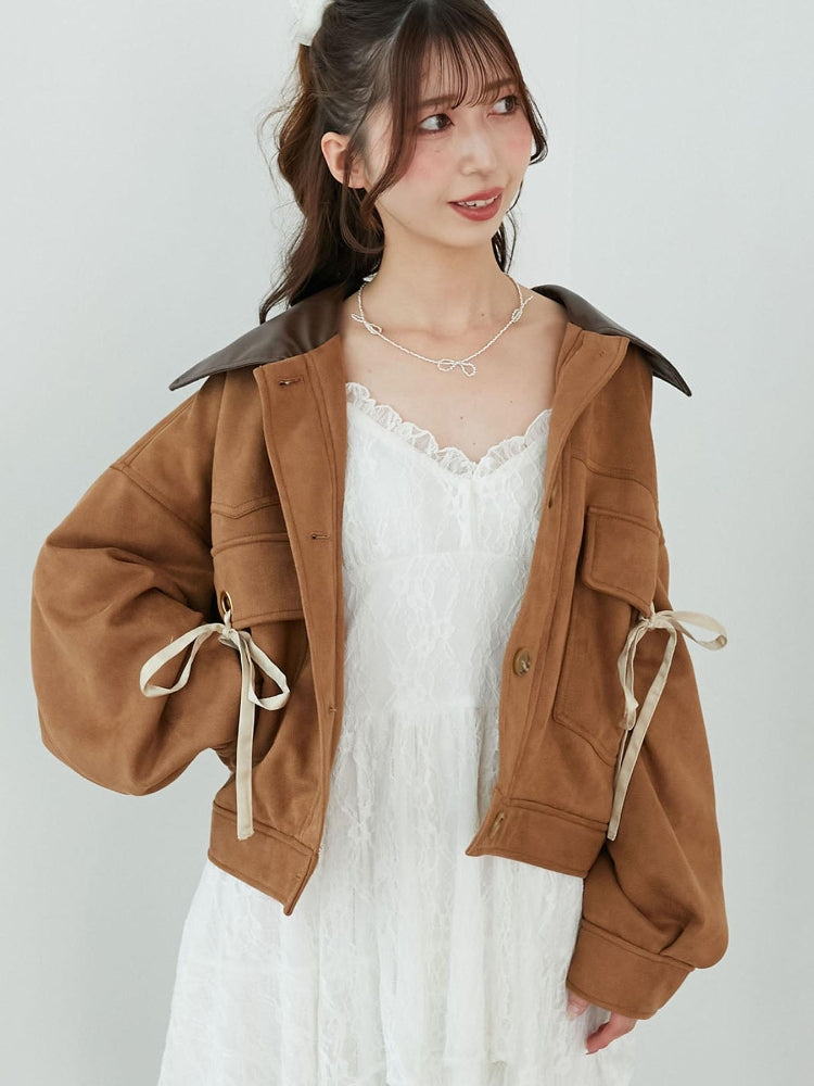 マジェスティックレゴン MAJESTIC LEGON 2wayリボンステンカラーブルゾン (ブラウン) ブラウン