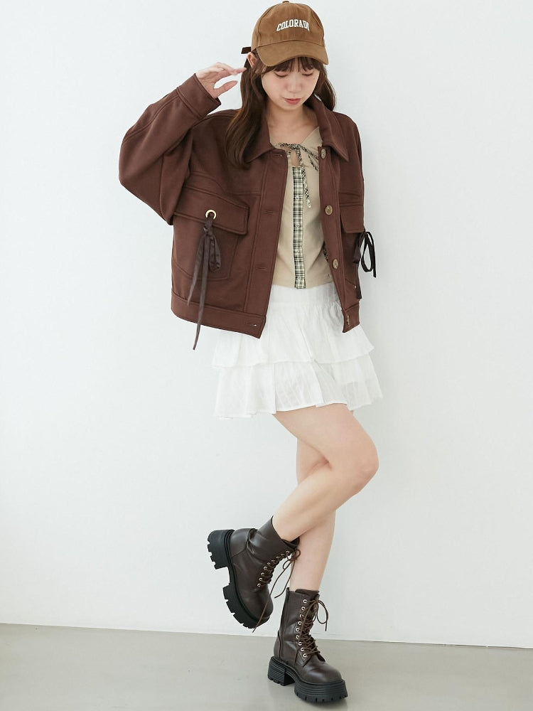 マジェスティックレゴン MAJESTIC LEGON 2wayリボンステンカラーブルゾン (ブラウン) ブラウン