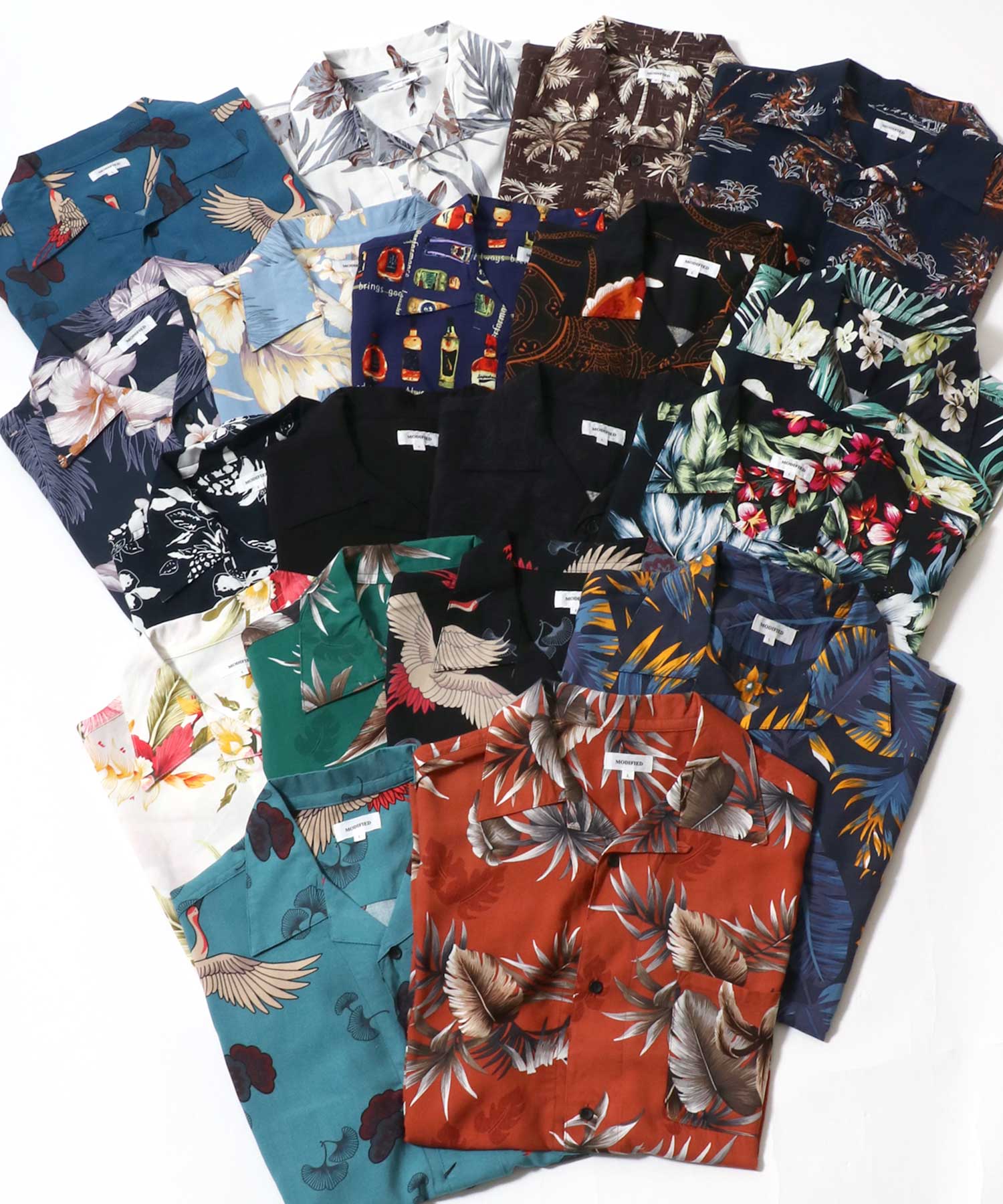 マルカワ MARUKAWA レーヨン アロハシャツ オープンカラー 開襟シャツ 半袖シャツ ハワイアンシャツ 柄 メンズ レディース (ブラック系その他4) ブラック系その他4