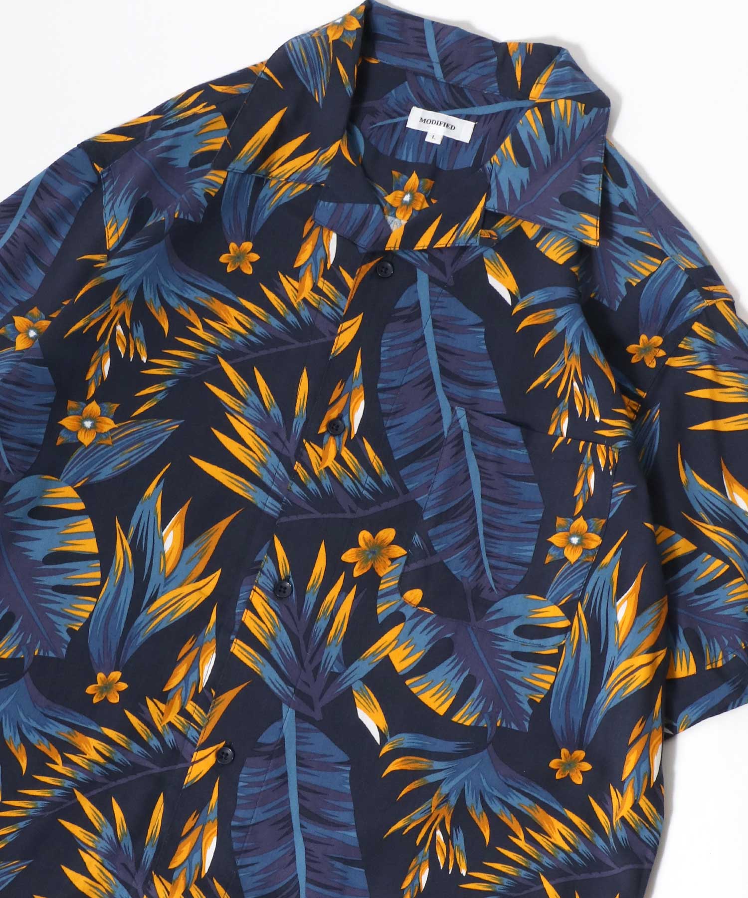 マルカワ MARUKAWA レーヨン アロハシャツ オープンカラー 開襟シャツ 半袖シャツ ハワイアンシャツ 柄 メンズ レディース (ネイビー系4) ネイビー系4