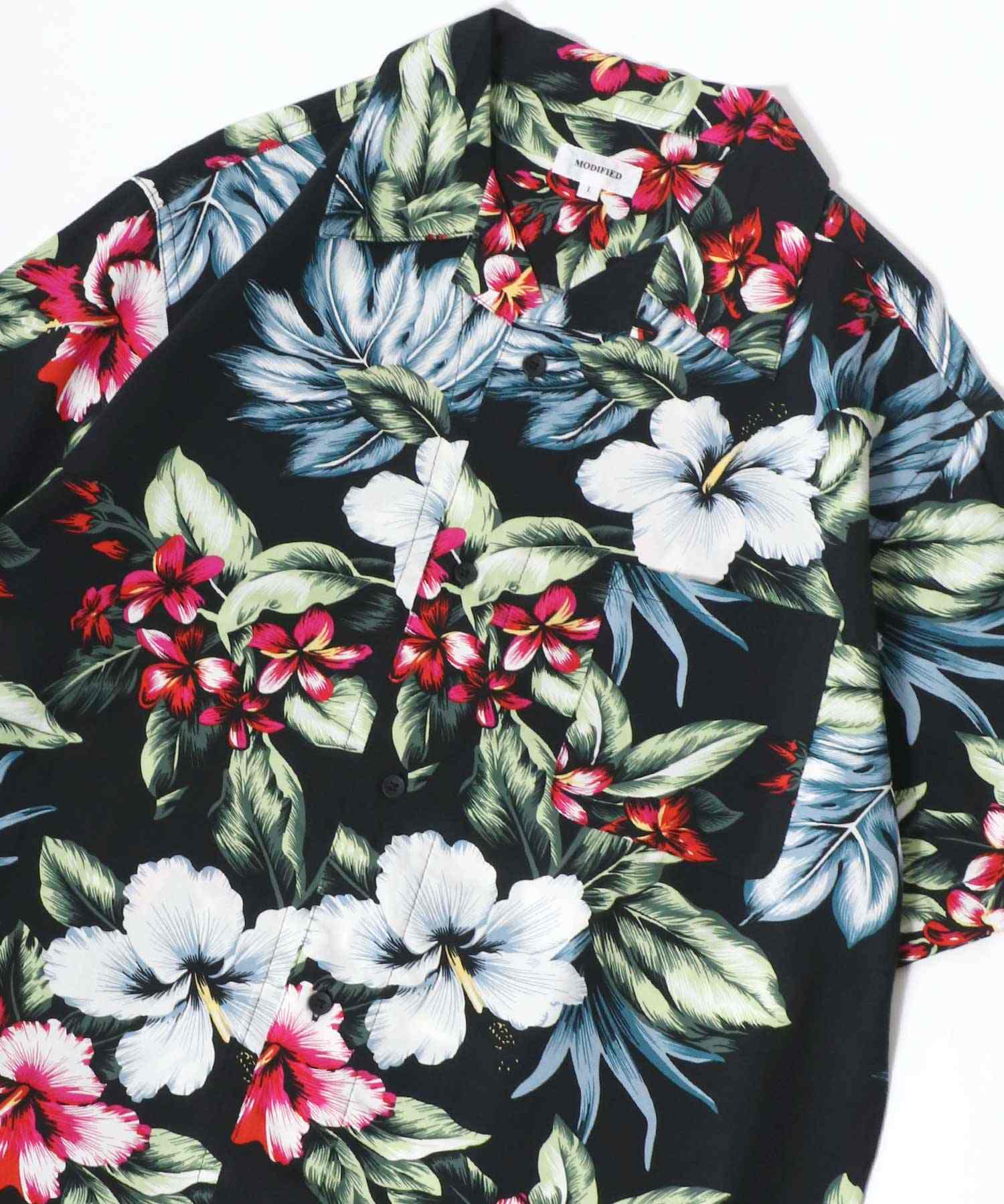 マルカワ MARUKAWA レーヨン アロハシャツ オープンカラー 開襟シャツ 半袖シャツ ハワイアンシャツ 柄 メンズ レディース (ブラック系その他3) ブラック系その他3