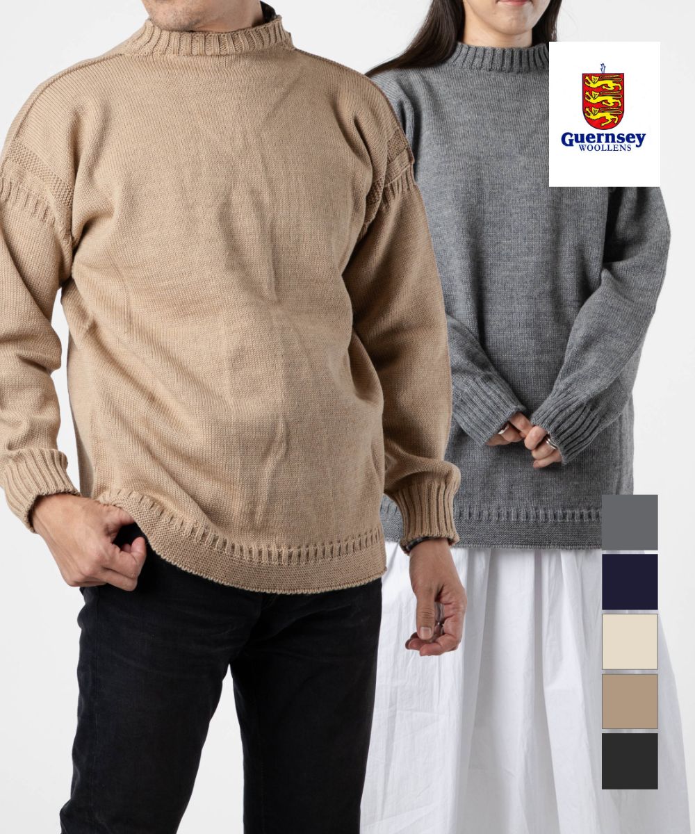 ガンジーウーレンズ Guernsey Woollens 【正規品】 ガンジーウーレンズ GUERNSEY WOOLLENS GW1001 ニット メンズ レディース トップス 長袖 セーター オーバーサイズ プルオーバー リブ編み ボー (キャメル) キャメル