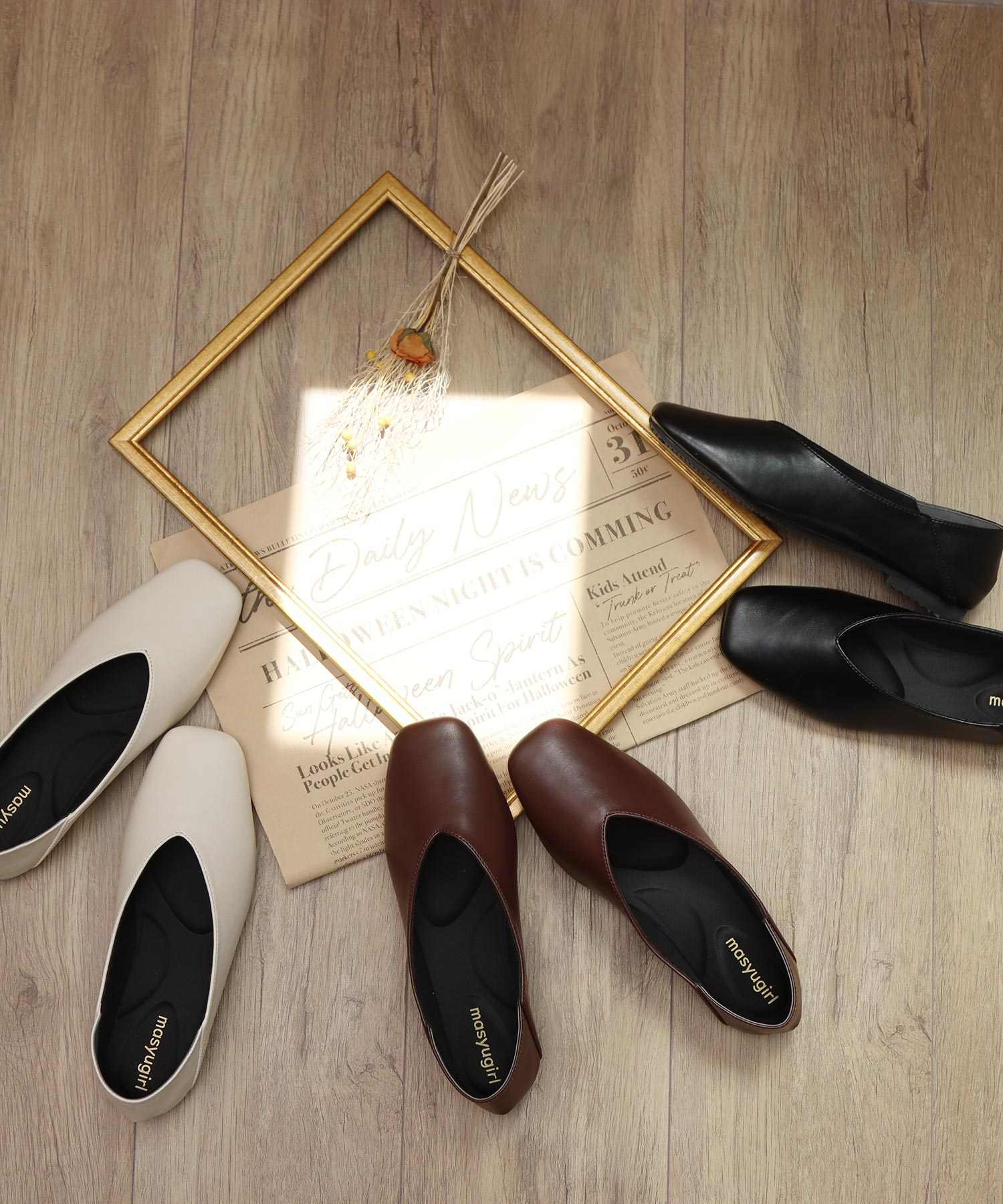 馬修女孩 masyugirl 【4E寬版・大尺碼】方頭V切平底鞋