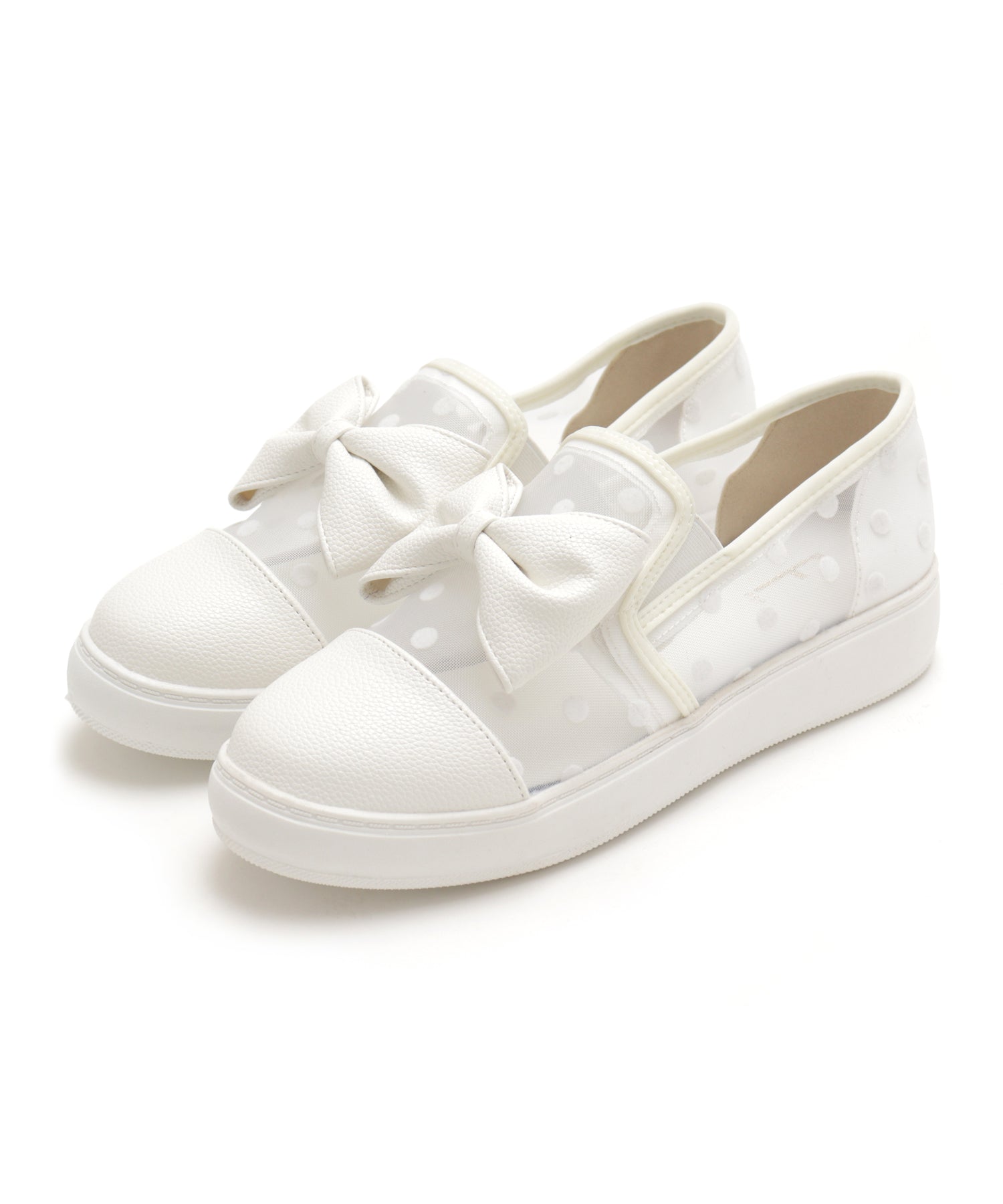 マシュガール masyugirl 大きいサイズ【軽量】ドット柄のリボン付きスリッポンスニーカー (ホワイト) ホワイト