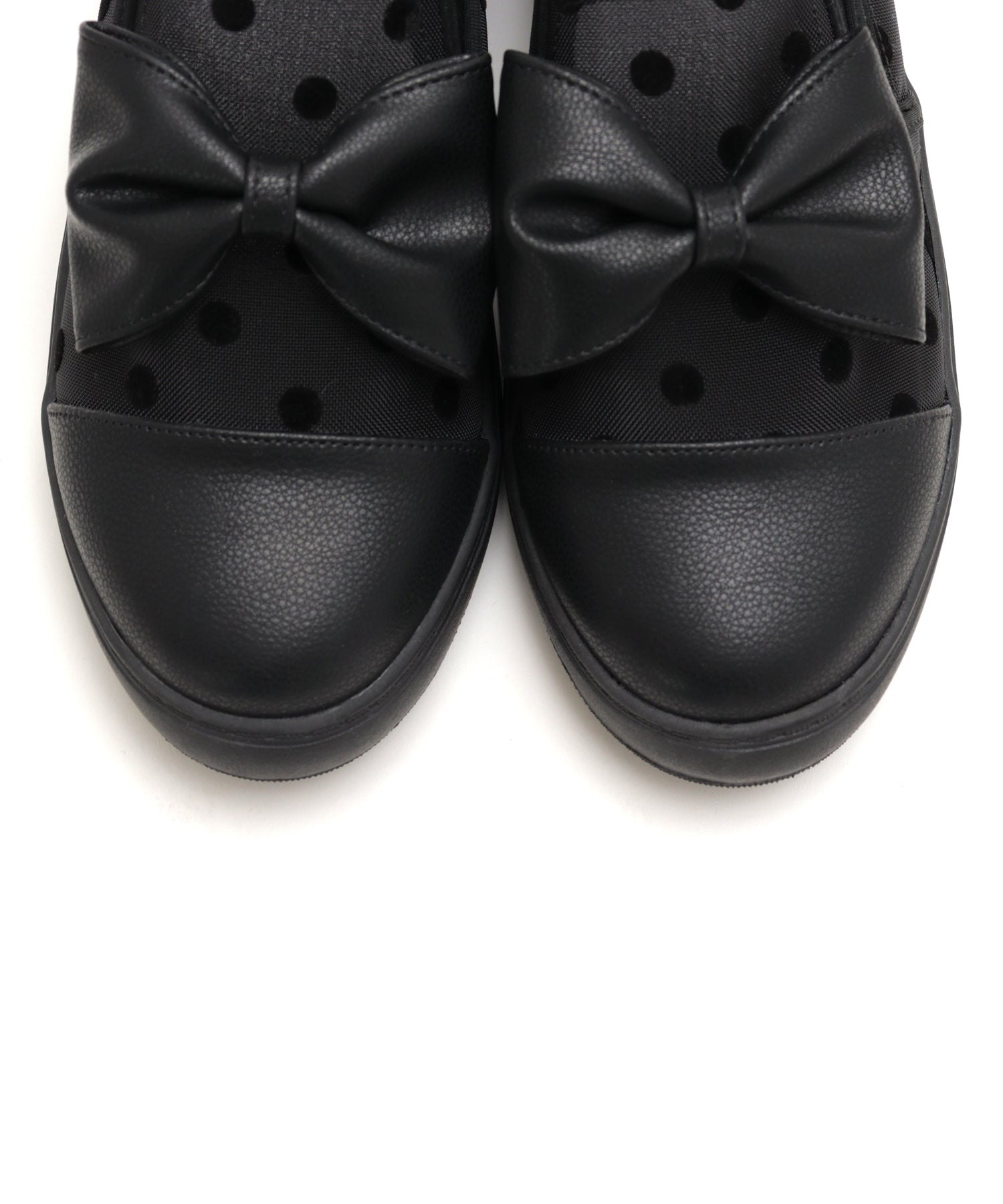 マシュガール masyugirl 大きいサイズ【軽量】ドット柄のリボン付きスリッポンスニーカー (ホワイト) ホワイト