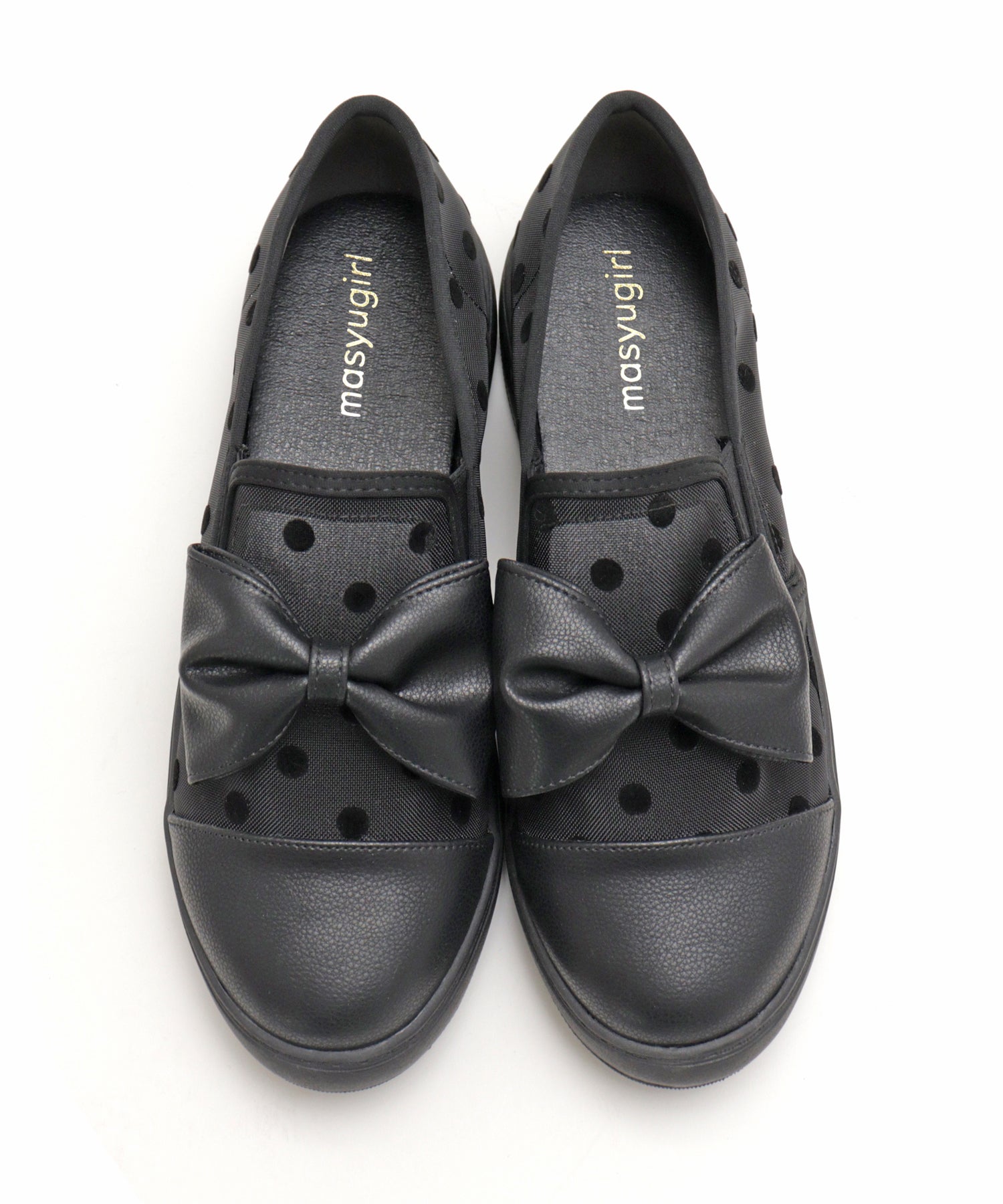 マシュガール masyugirl 大きいサイズ【軽量】ドット柄のリボン付きスリッポンスニーカー (ホワイト) ホワイト