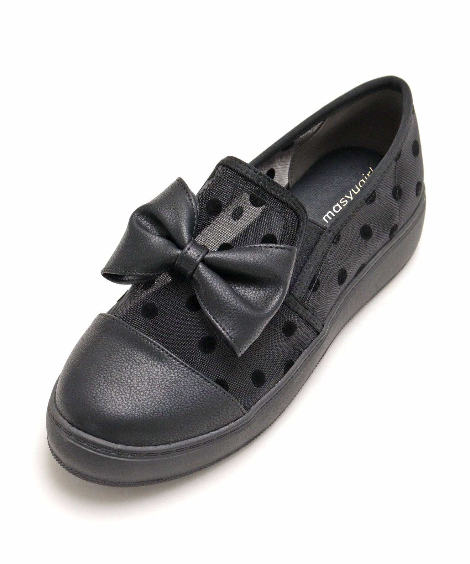 マシュガール masyugirl 大きいサイズ【軽量】ドット柄のリボン付きスリッポンスニーカー (ホワイト) ホワイト