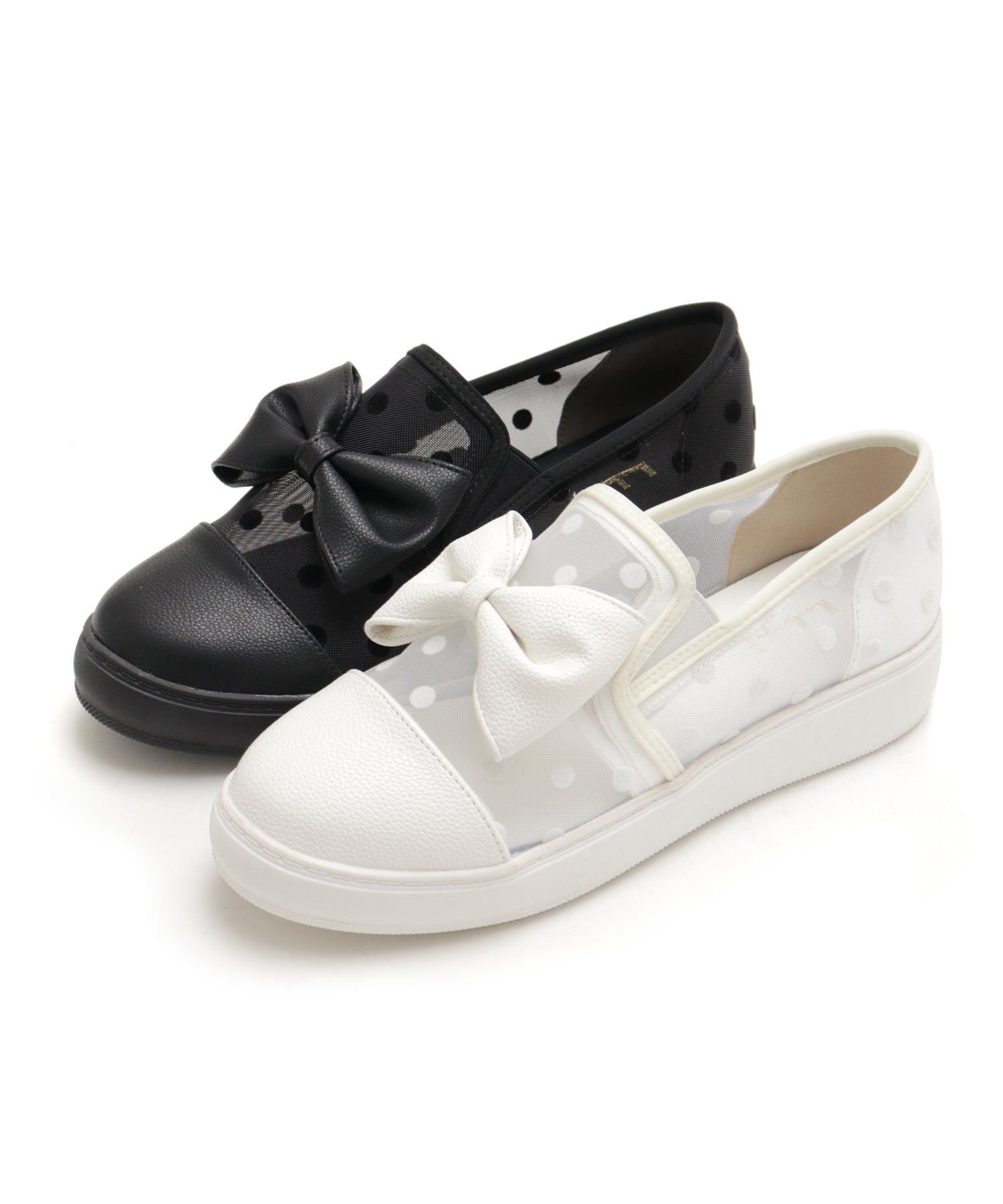 マシュガール masyugirl 大きいサイズ【軽量】ドット柄のリボン付きスリッポンスニーカー (ホワイト) ホワイト