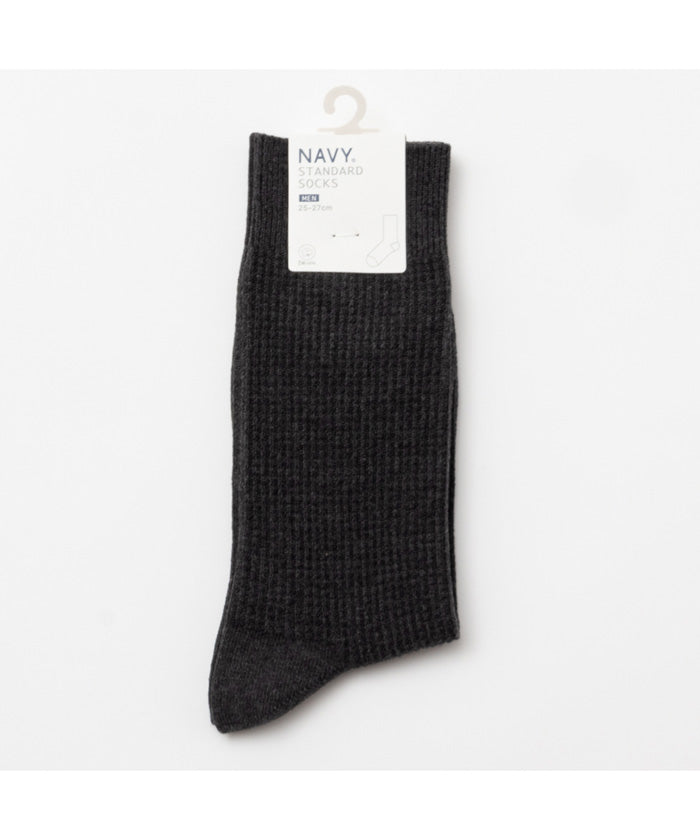 マックハウス Mac-House NAVY ネイビー ワッフル編みクルーソックス 820ー1125MH (ブラック) ブラック