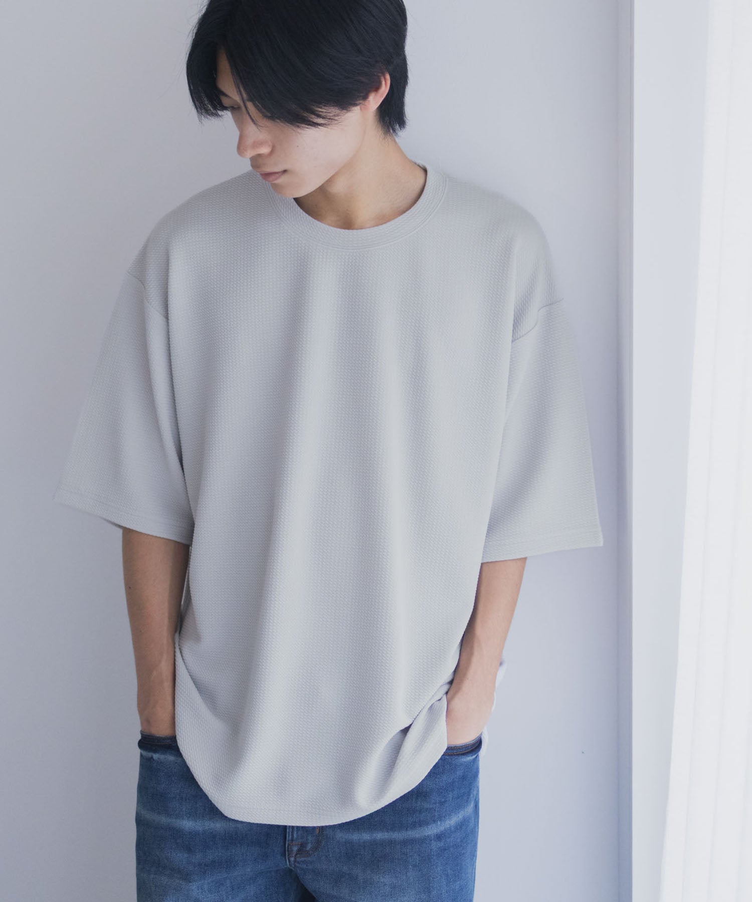 マックハウス Mac-House AIR Smoosy ドライワッフル5分袖Tシャツ (ライトグレー) ライトグレー