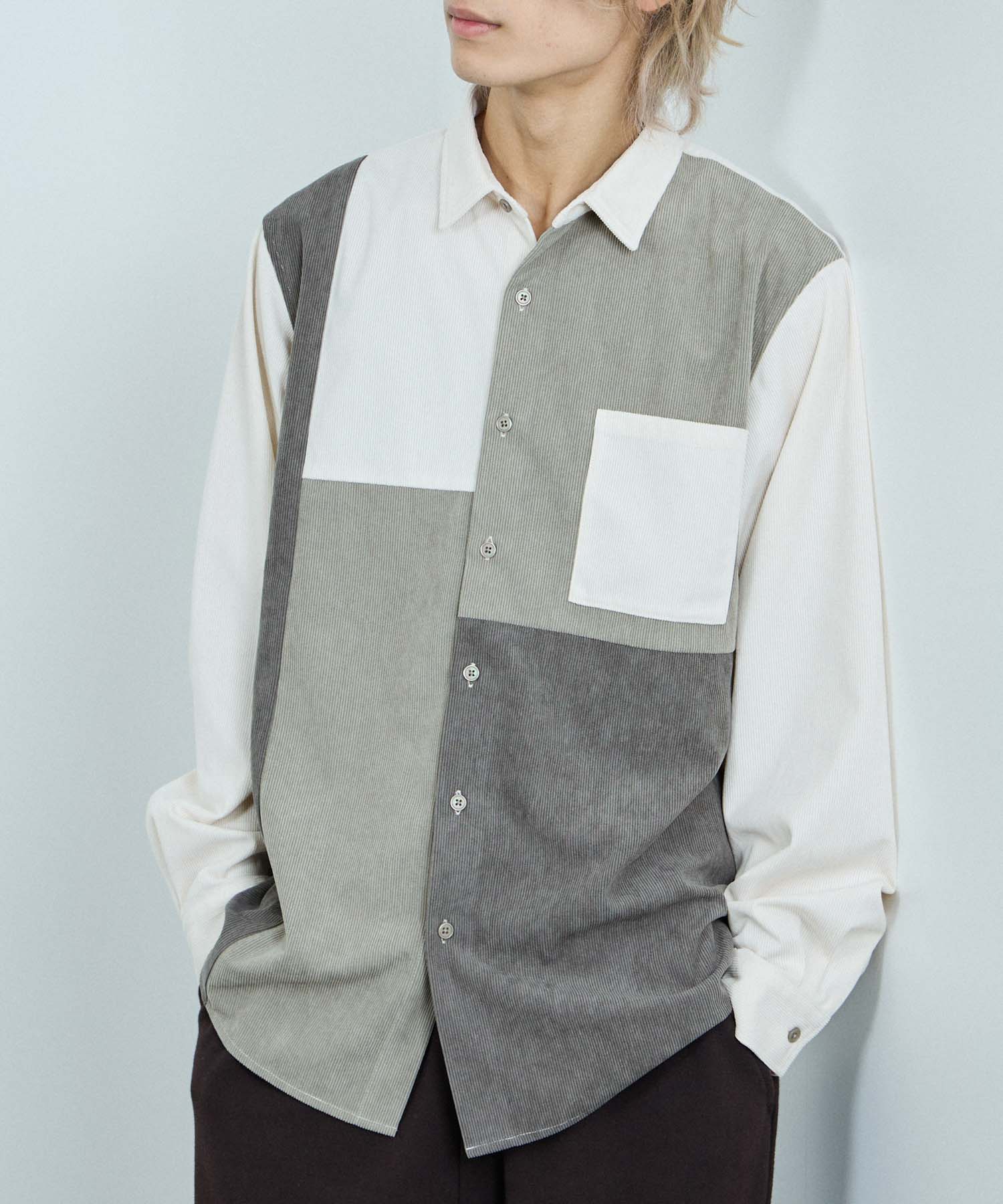 マックハウス Mac-House コーデュロイ切替レギュラーカラーシャツ (アイボリー) アイボリー