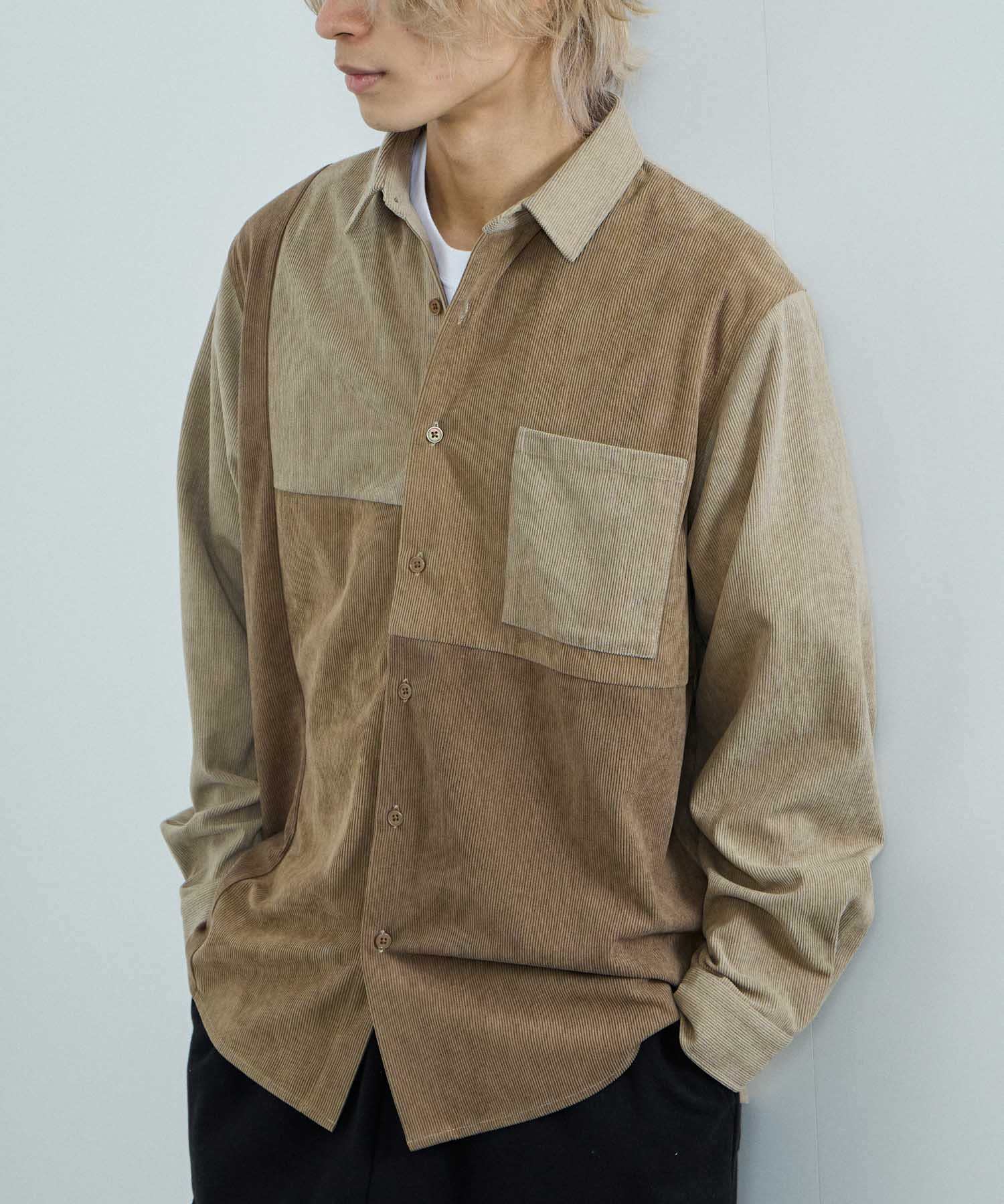 マックハウス Mac-House コーデュロイ切替レギュラーカラーシャツ (アイボリー) アイボリー